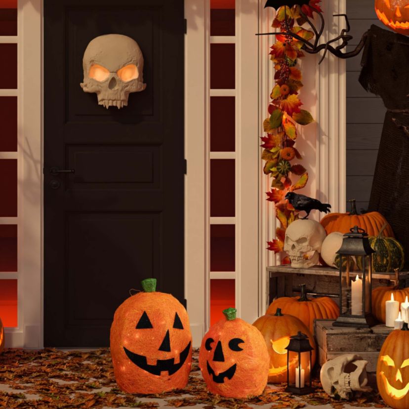 Lighted Sisal Jack O Lanterns Outdoor Halloween Decorations - Set of 2