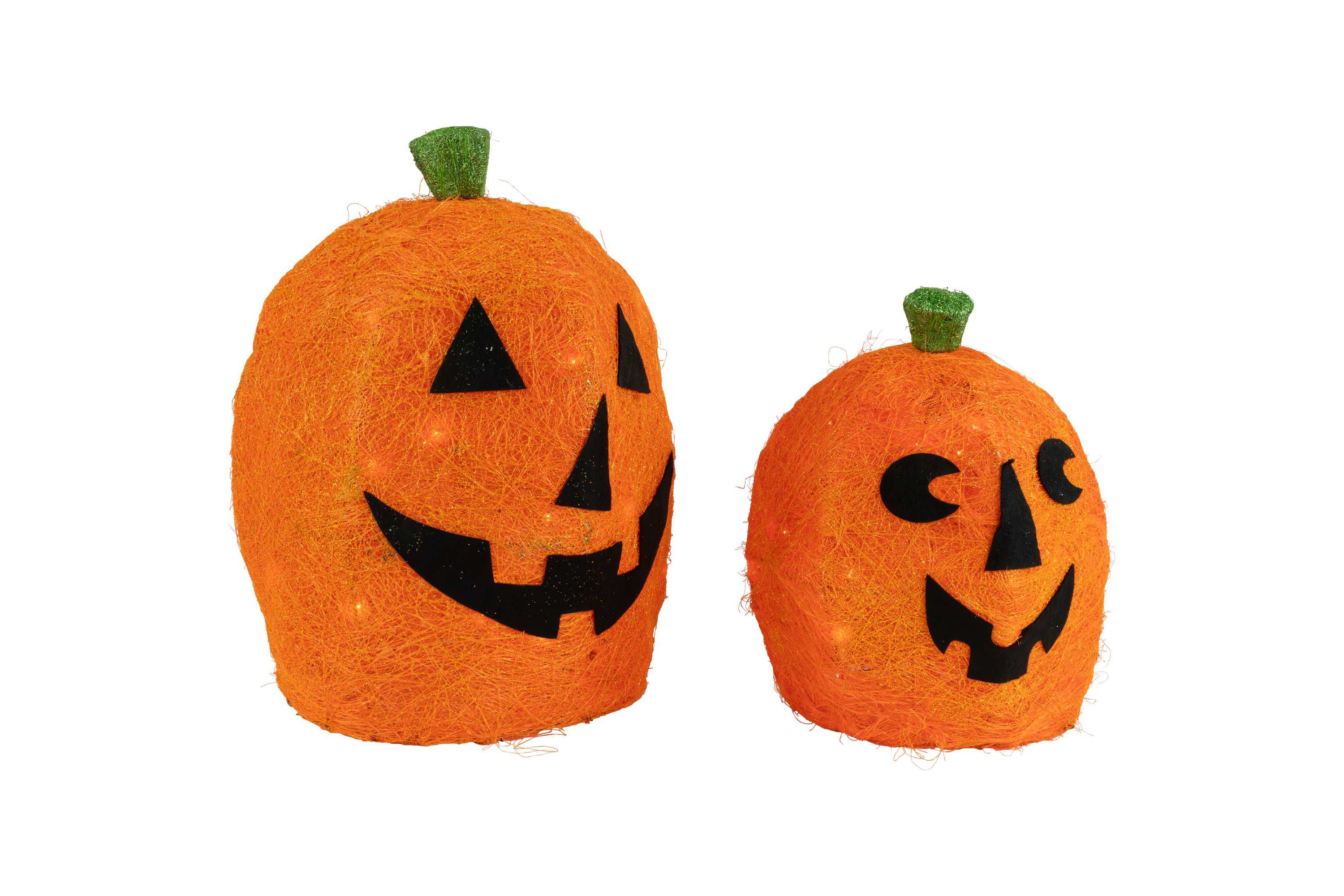 Lighted Sisal Jack O Lanterns Outdoor Halloween Decorations - Set of 2