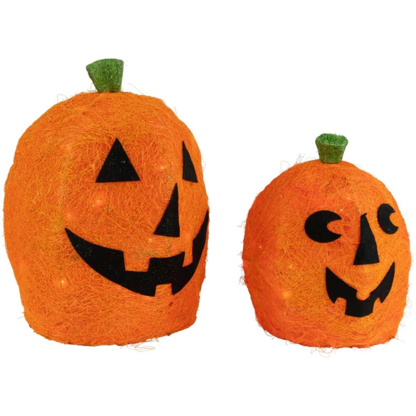 Lighted Sisal Jack O Lanterns Outdoor Halloween Decorations - Set of 2