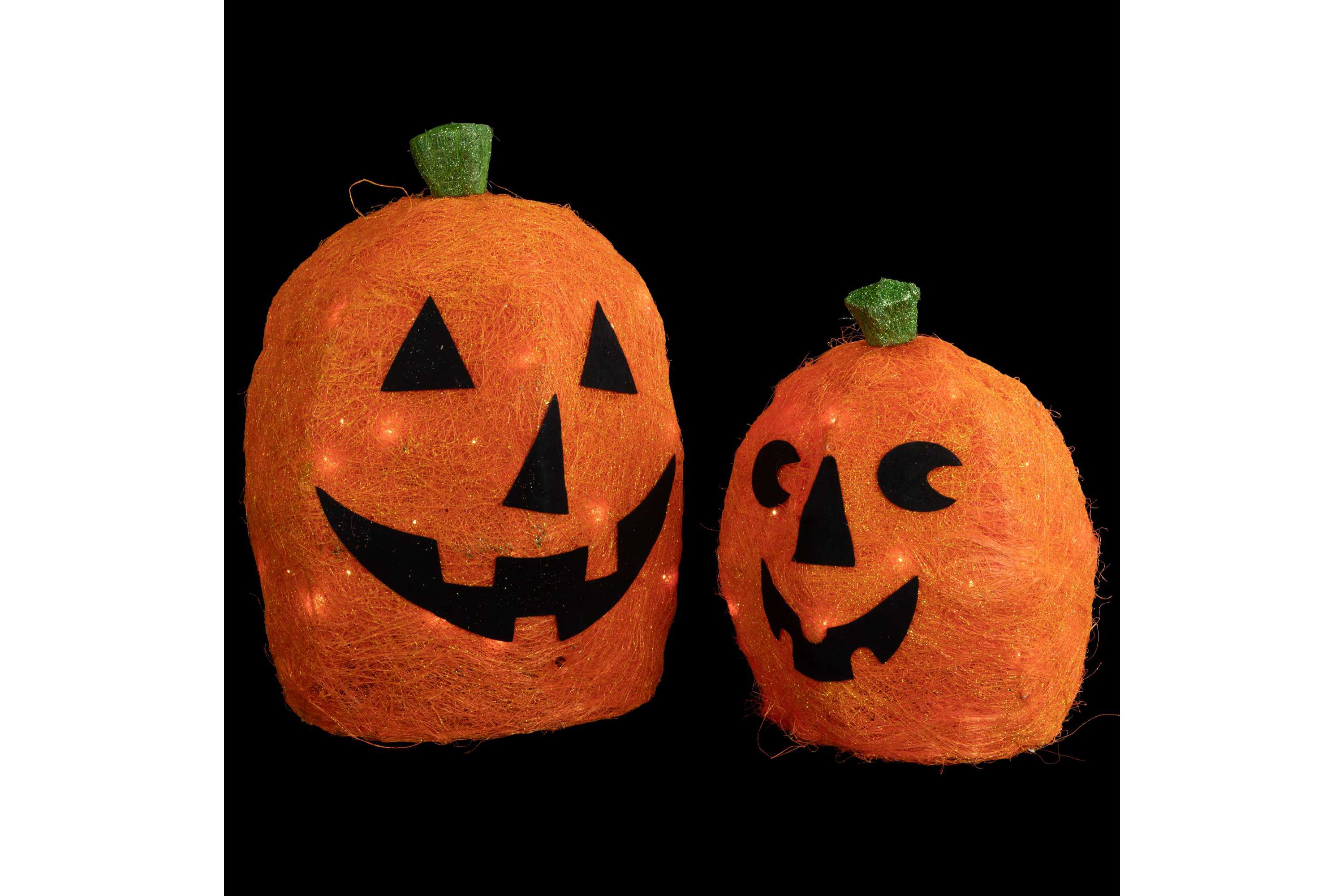 Lighted Sisal Jack O Lanterns Outdoor Halloween Decorations - Set of 2