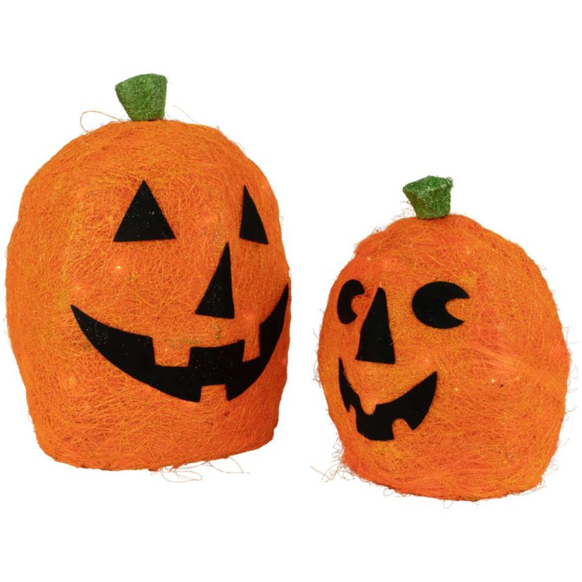 Lighted Sisal Jack O Lanterns Outdoor Halloween Decorations - Set of 2