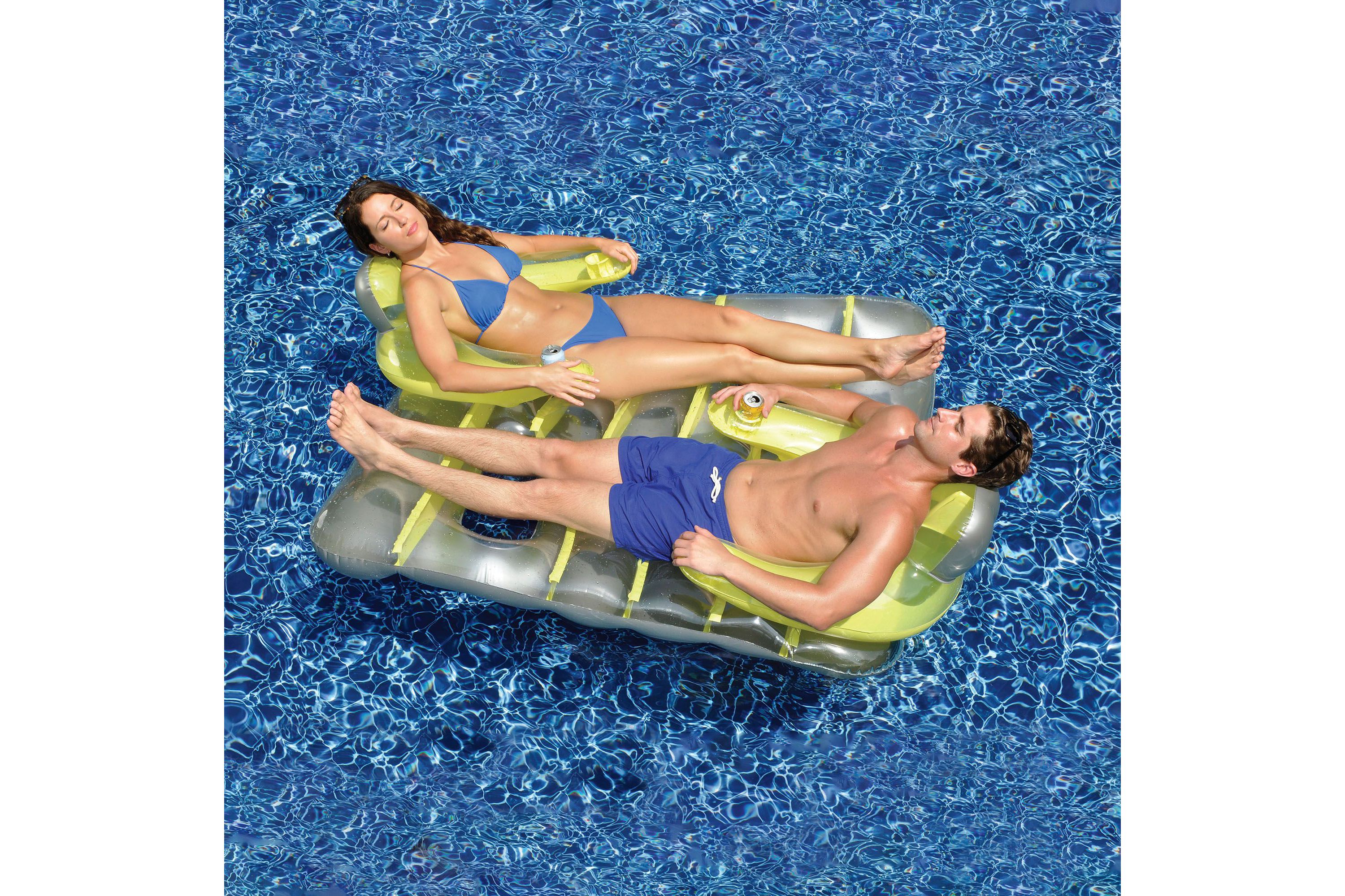 66" Yellow and Silver Inflatable Face-To-Face Mattress Pool Raft Dual Air Mattress