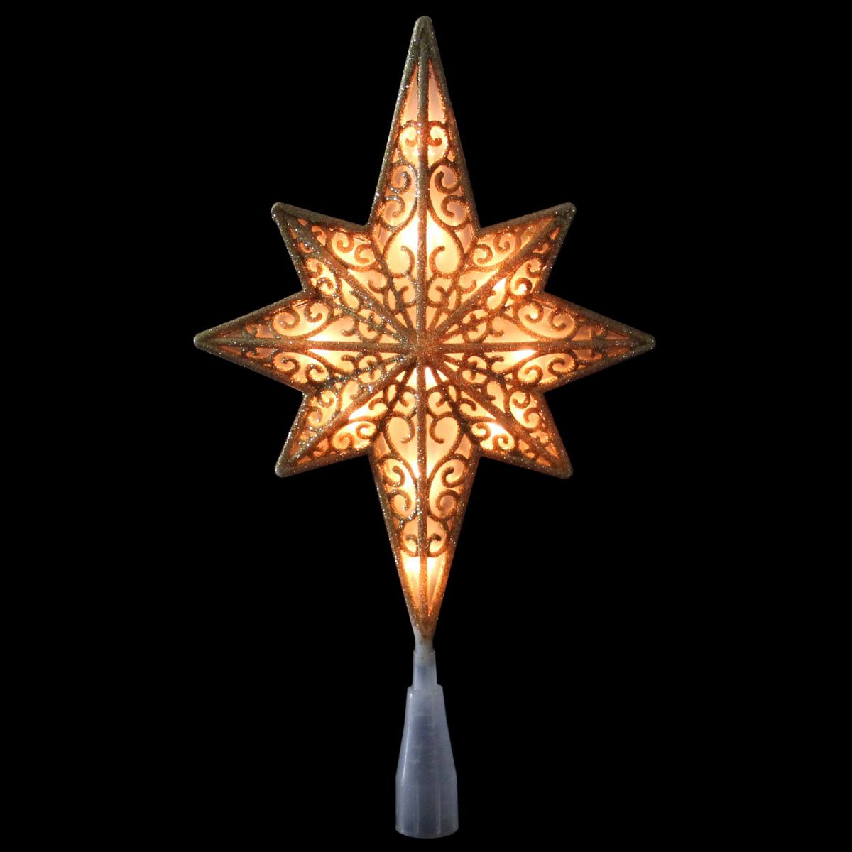 10" Lighted Frosted Clear and Gold Scroll Star of Bethlehem Christmas Tree Topper - Clear Lights