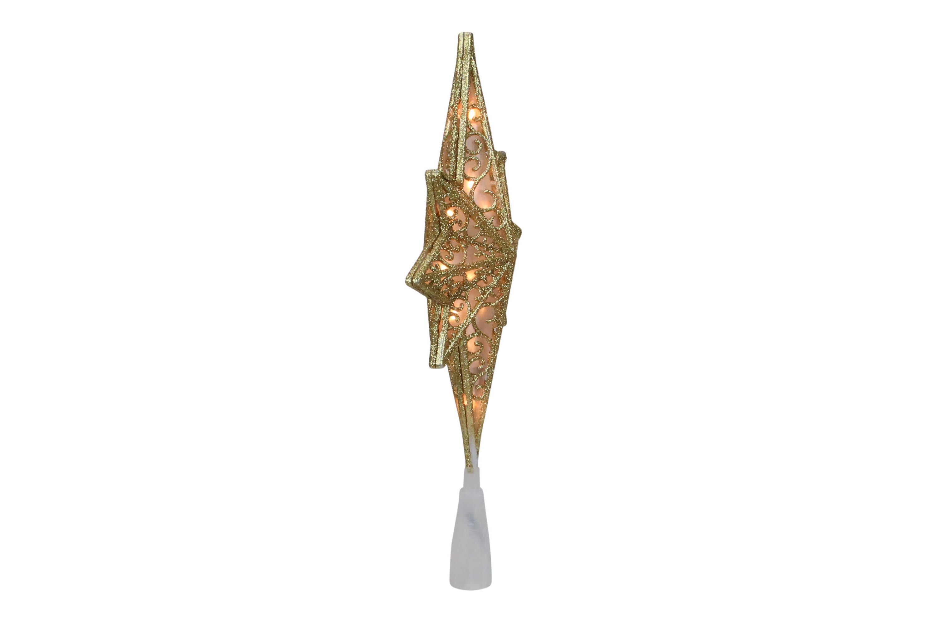 10" Lighted Frosted Clear and Gold Scroll Star of Bethlehem Christmas Tree Topper - Clear Lights