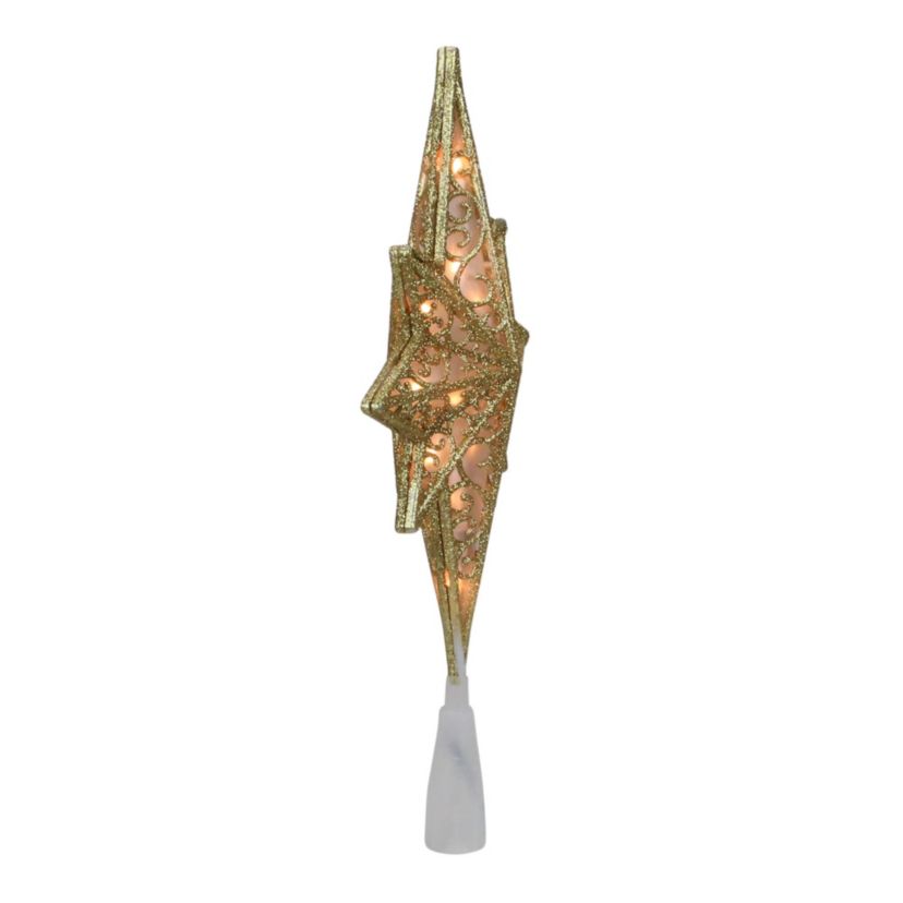 10" Lighted Frosted Clear and Gold Scroll Star of Bethlehem Christmas Tree Topper - Clear Lights