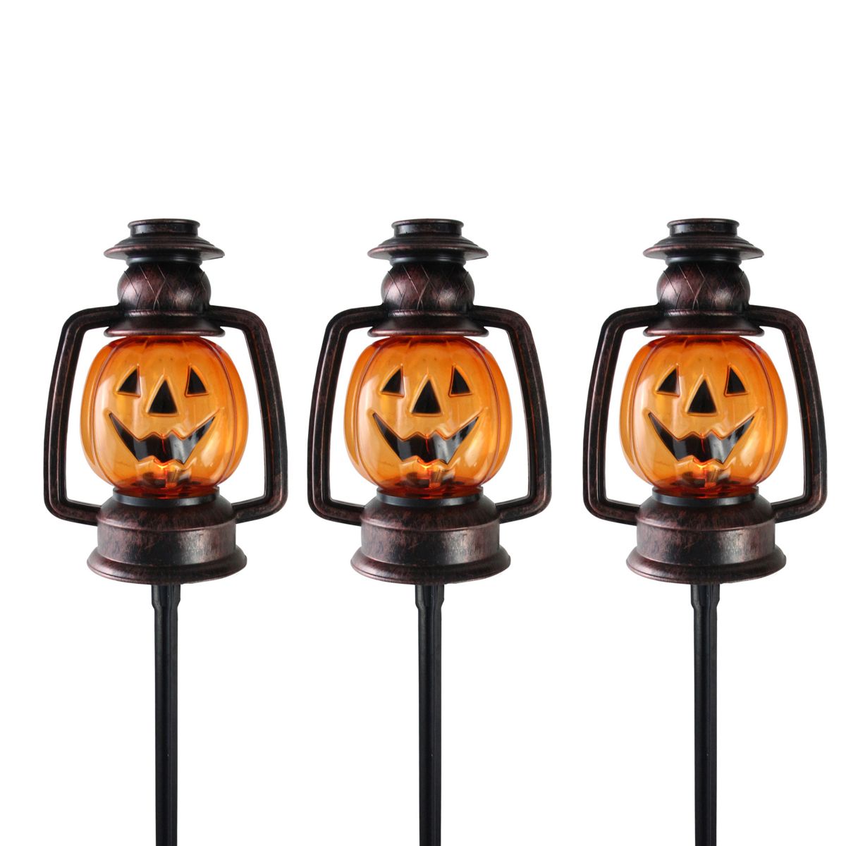 Set of 3 Orange Flickering Halloween Jack O Lantern Pathway Markers 16.75"