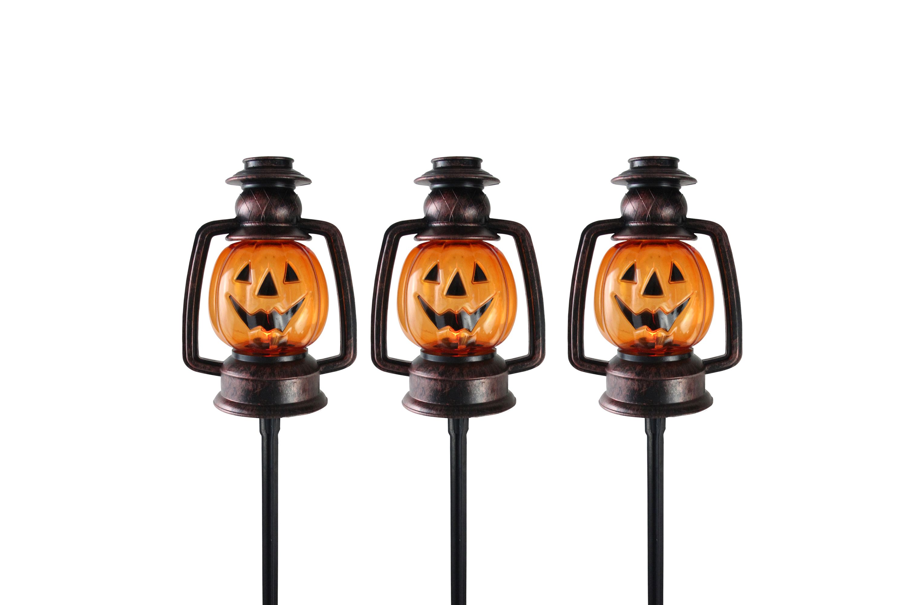 Set of 3 Orange Flickering Halloween Jack O Lantern Pathway Markers 16.75"