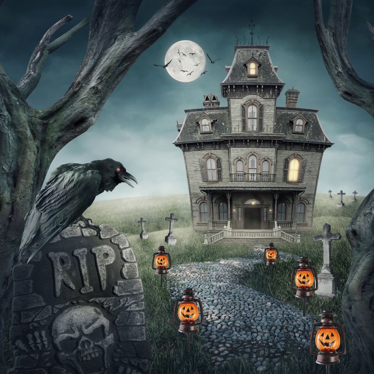 Set of 3 Orange Flickering Halloween Jack O Lantern Pathway Markers 16.75"