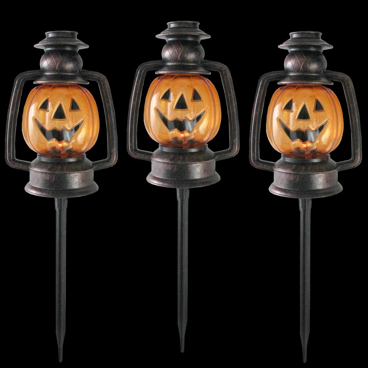 Set of 3 Orange Flickering Halloween Jack O Lantern Pathway Markers 16.75"