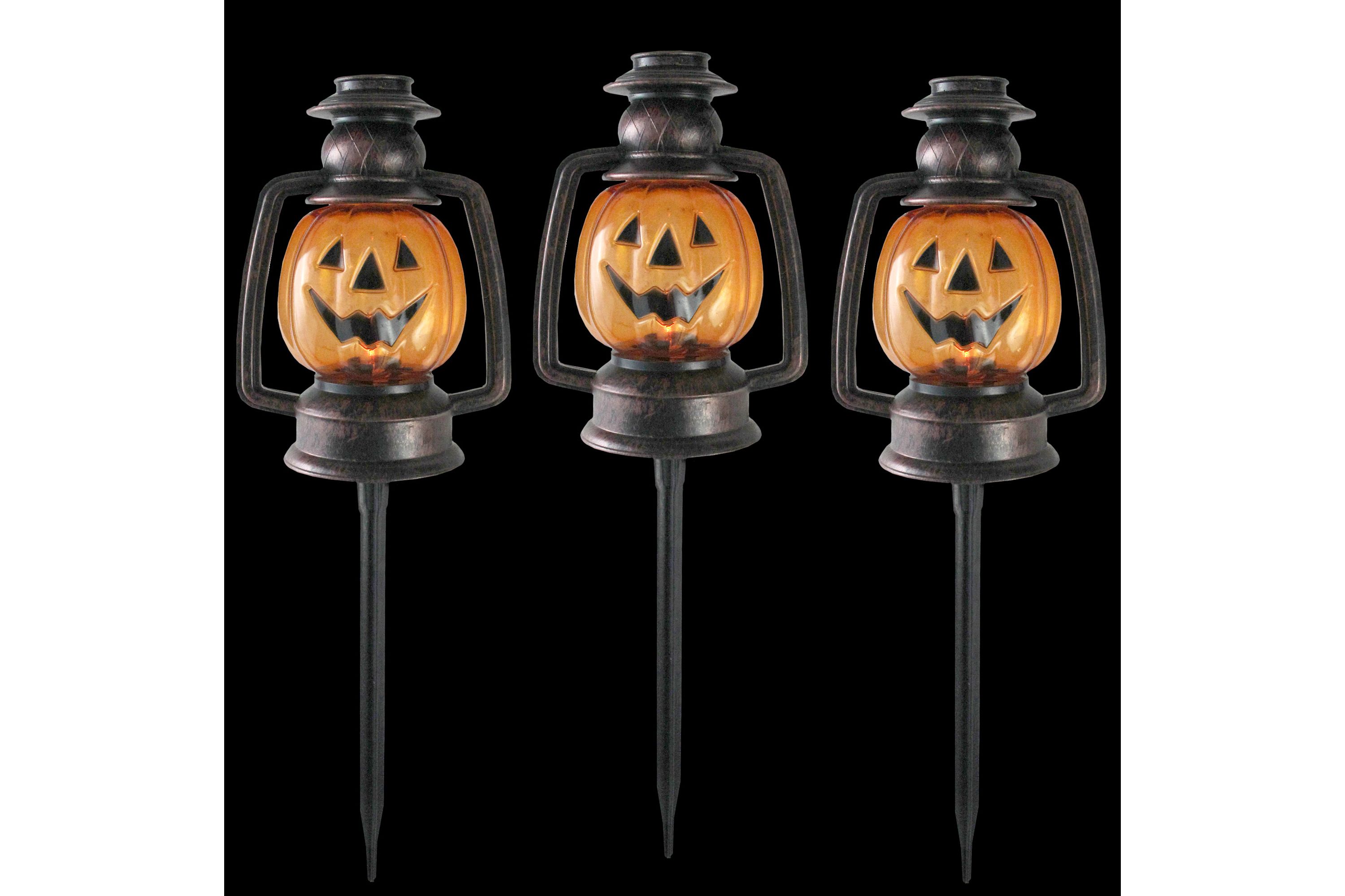 Set of 3 Orange Flickering Halloween Jack O Lantern Pathway Markers 16.75"