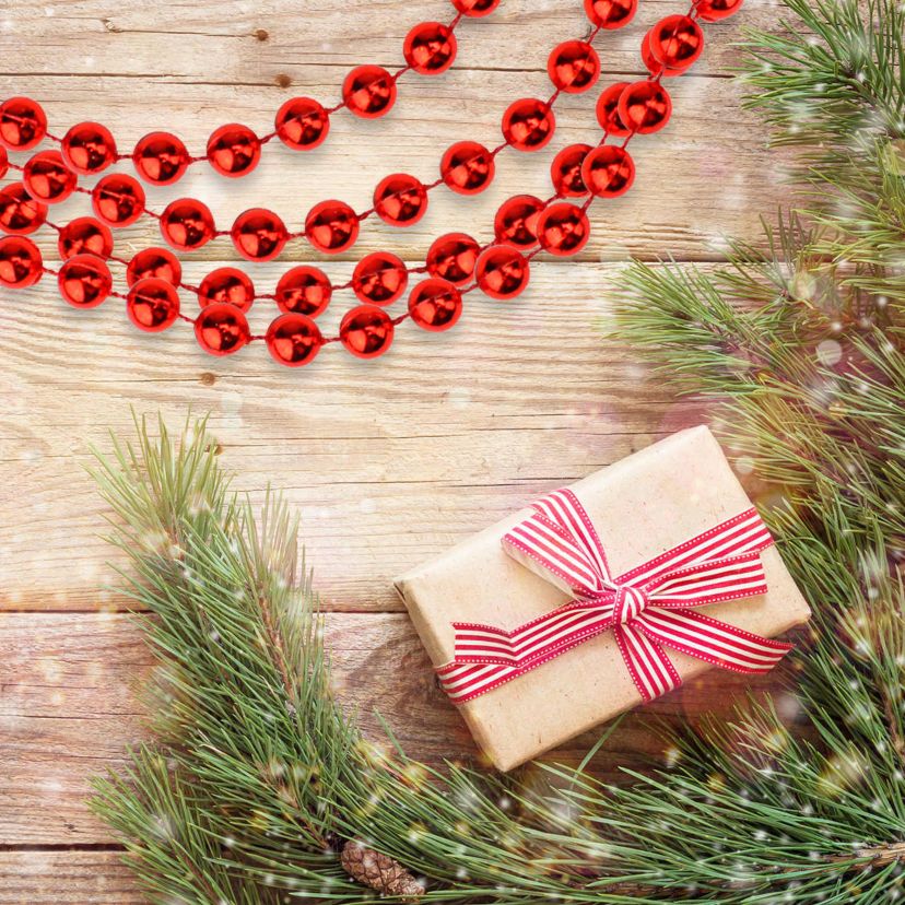 33 Shiny Red Round Beaded Christmas Garland