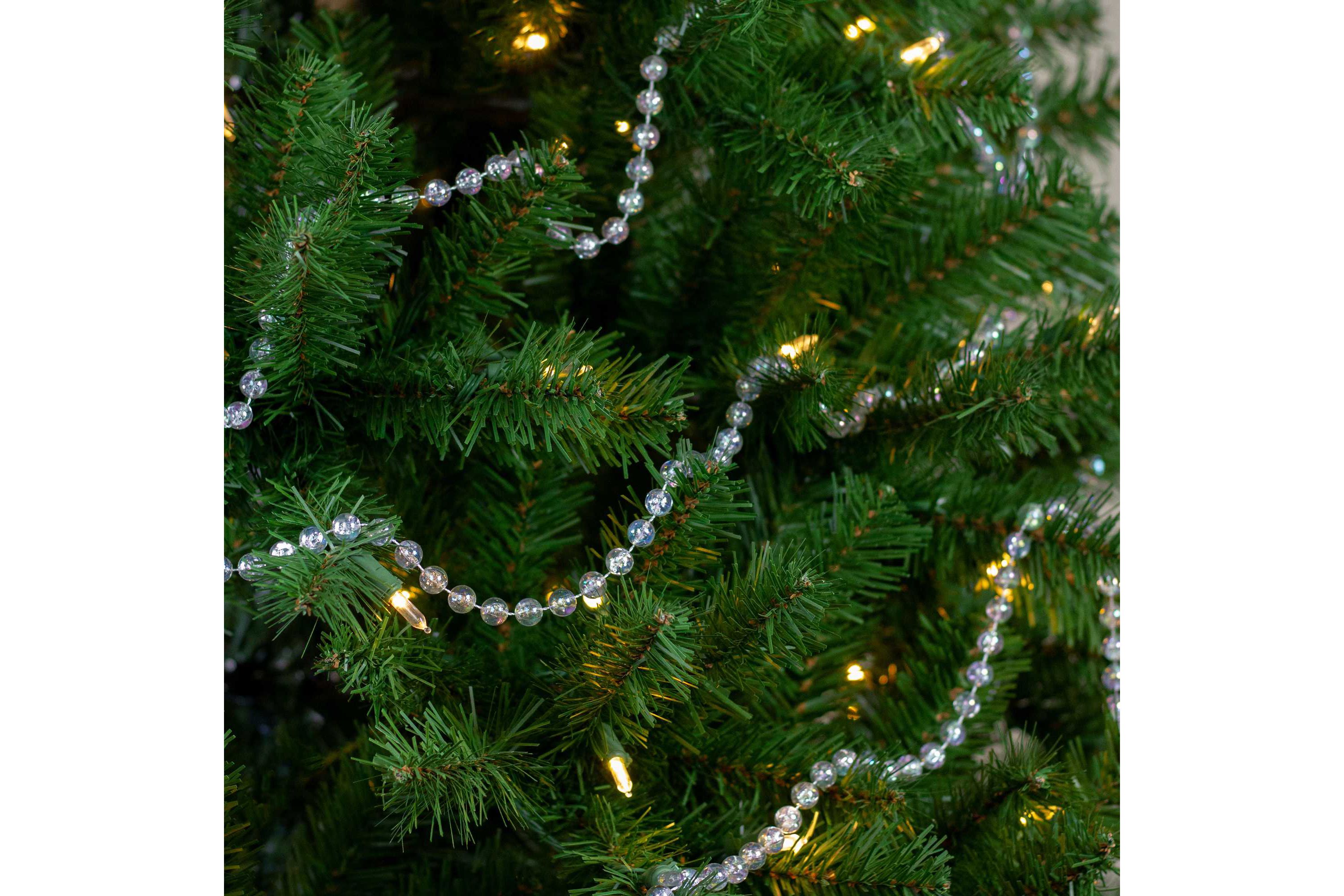 33 x .5"  Clear Iridescent Beaded Artificial Christmas Garland  Unlit