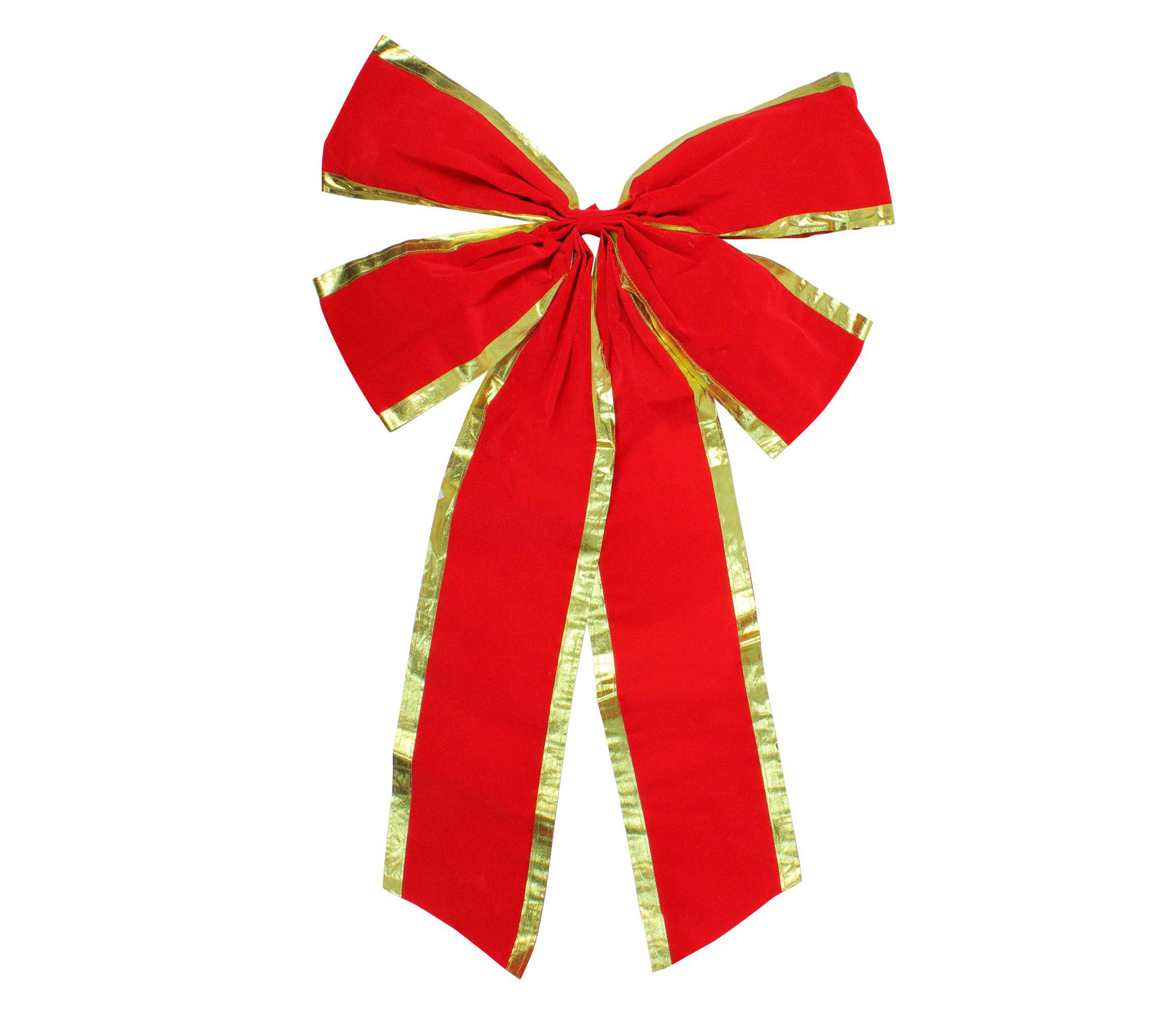 Velveteen 4-Loop Christmas Bow Decoration - 24" x 38" - Red and Gold