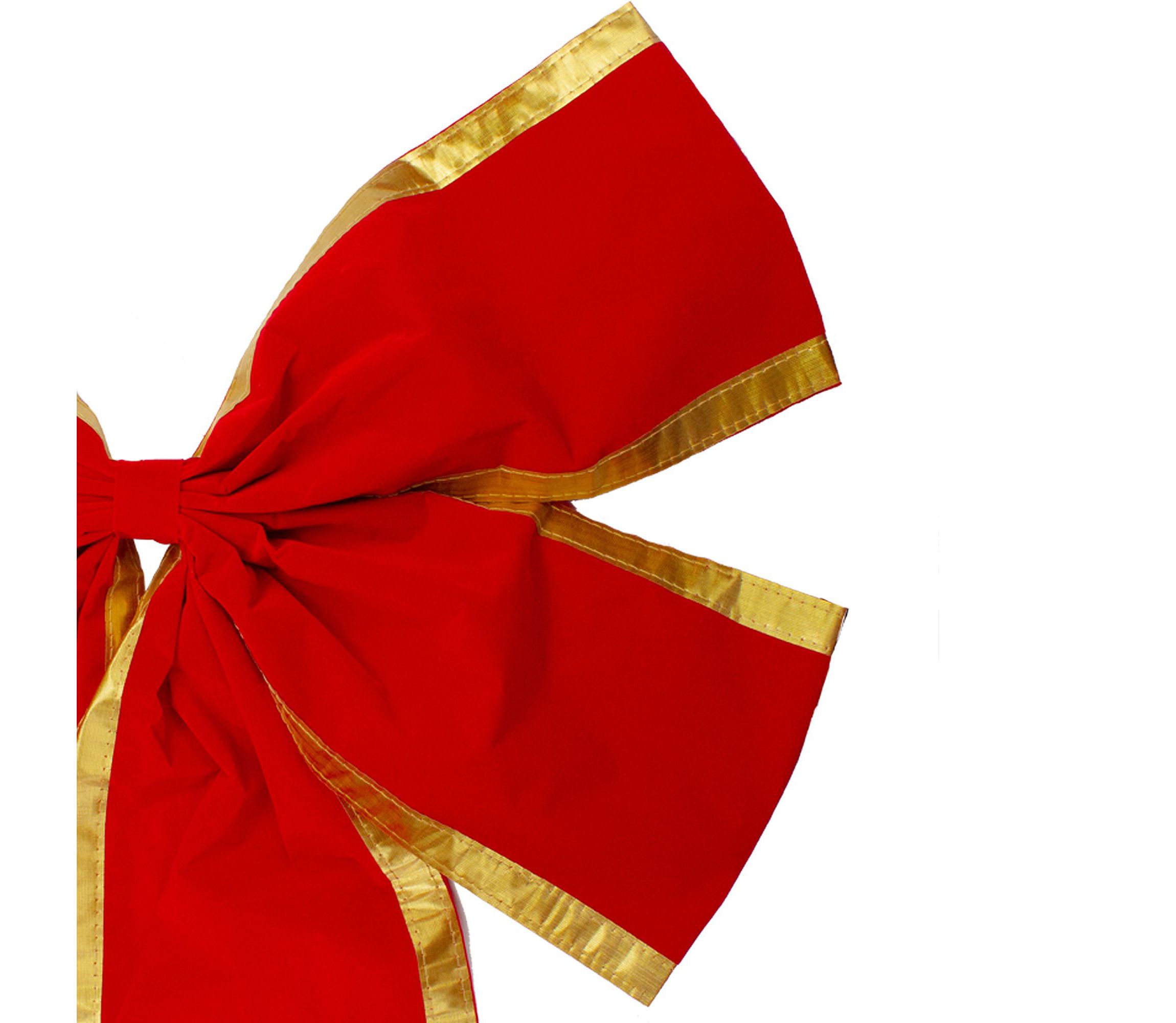 Velveteen 4-Loop Christmas Bow Decoration - 24" x 38" - Red and Gold