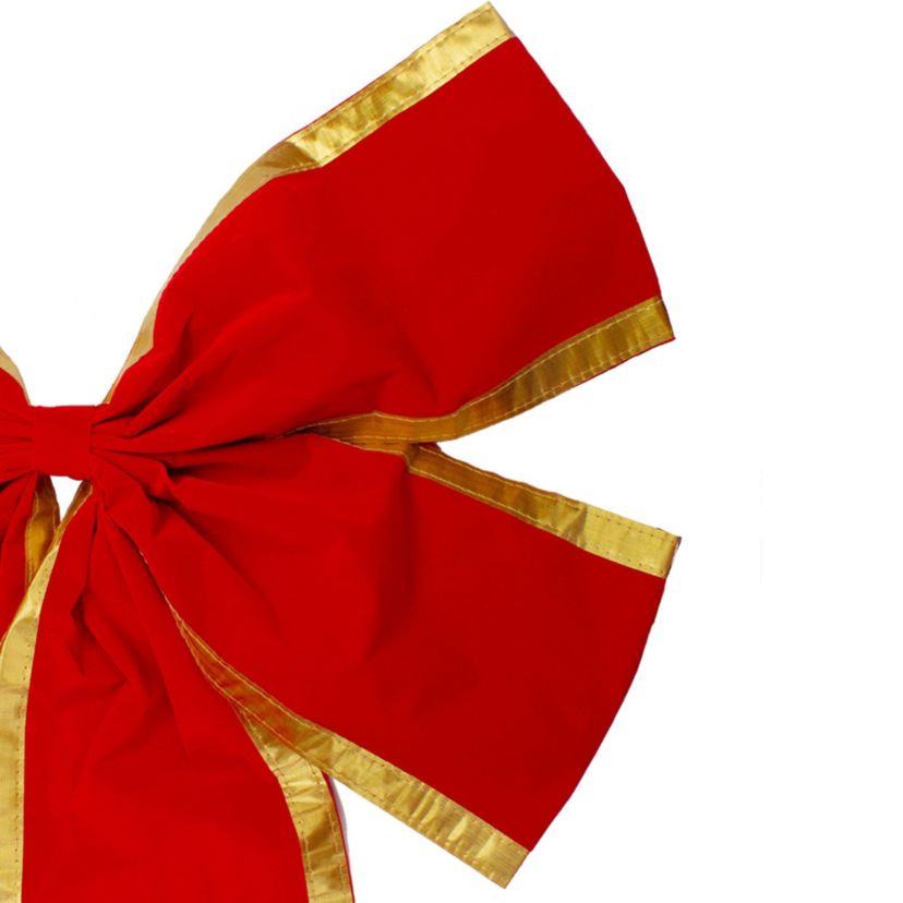 Velveteen 4-Loop Christmas Bow Decoration - 24" x 38" - Red and Gold