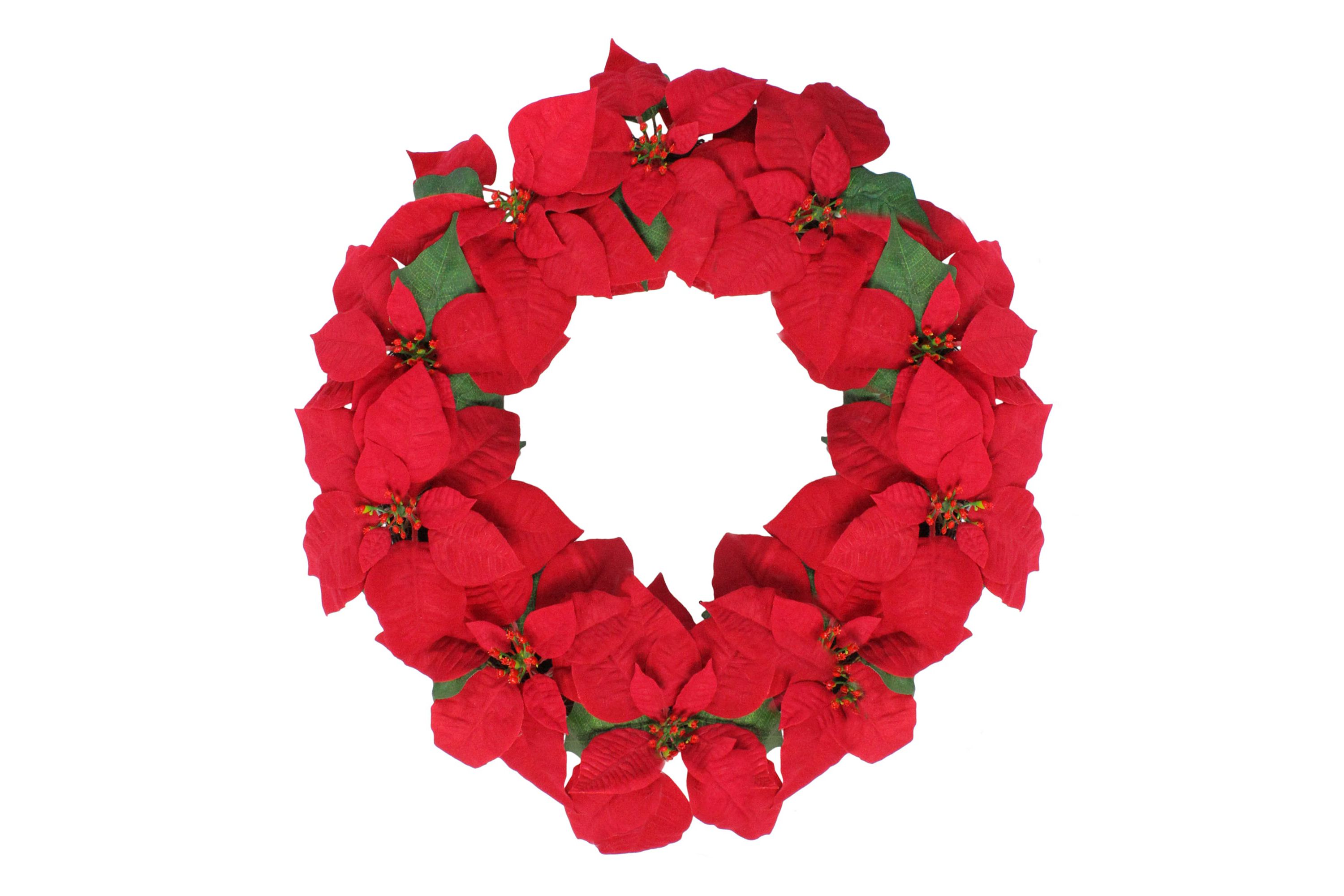 24inch Red Artificial Poinsettia Flower Christmas Wreath - Unlit