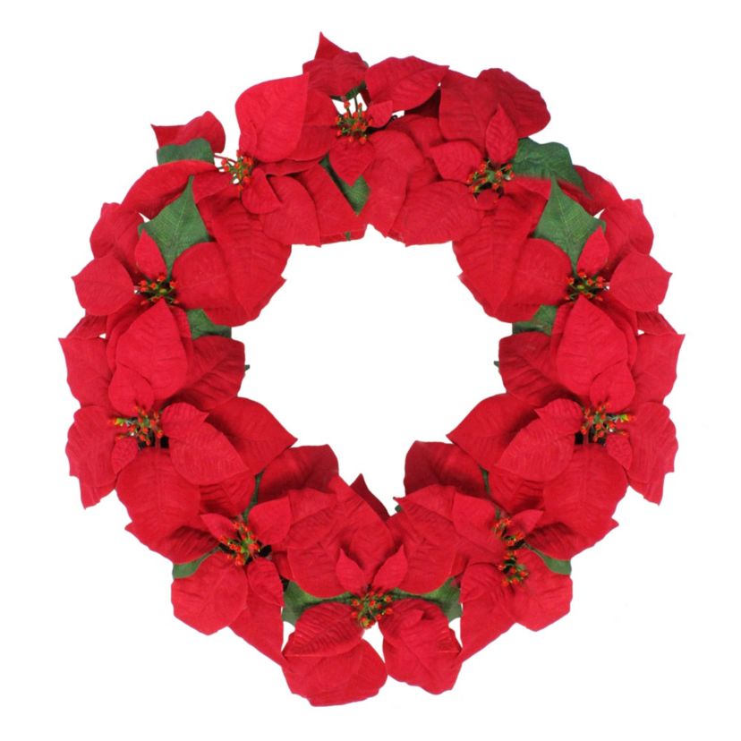 24inch Red Artificial Poinsettia Flower Christmas Wreath - Unlit