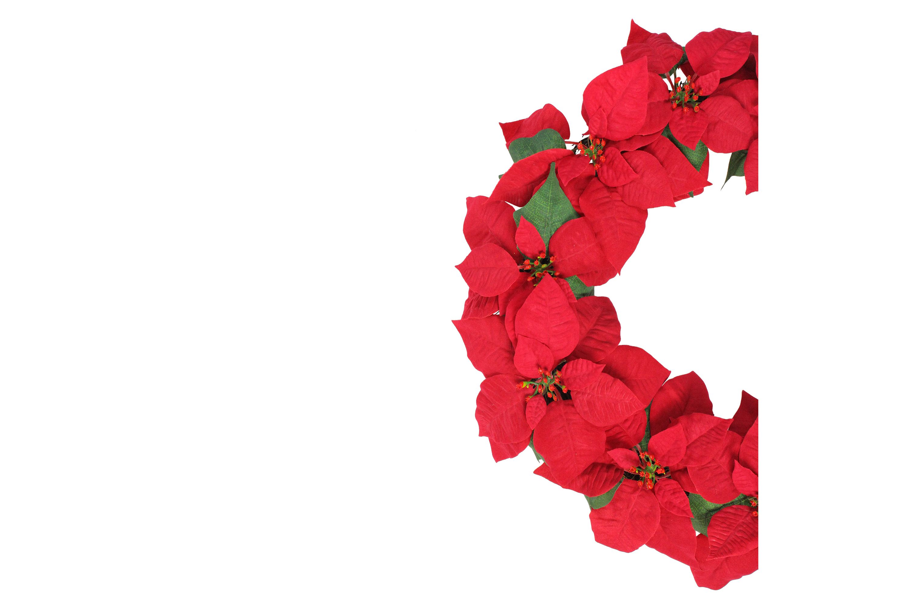 24inch Red Artificial Poinsettia Flower Christmas Wreath - Unlit