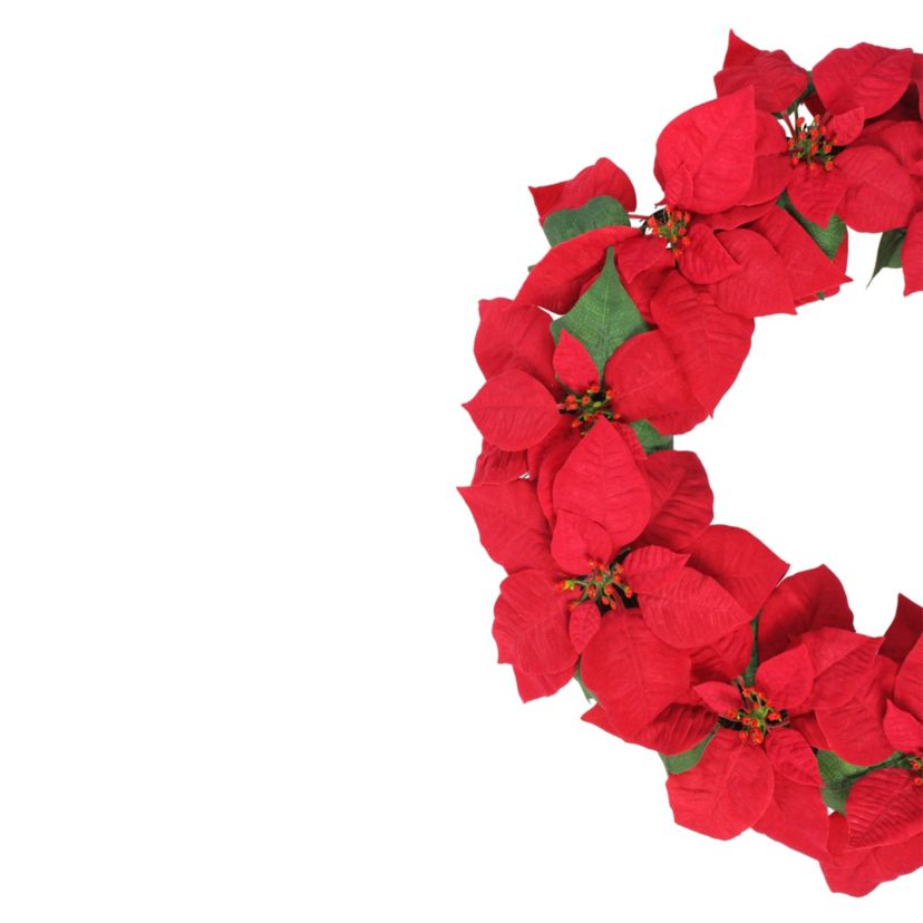 24inch Red Artificial Poinsettia Flower Christmas Wreath - Unlit