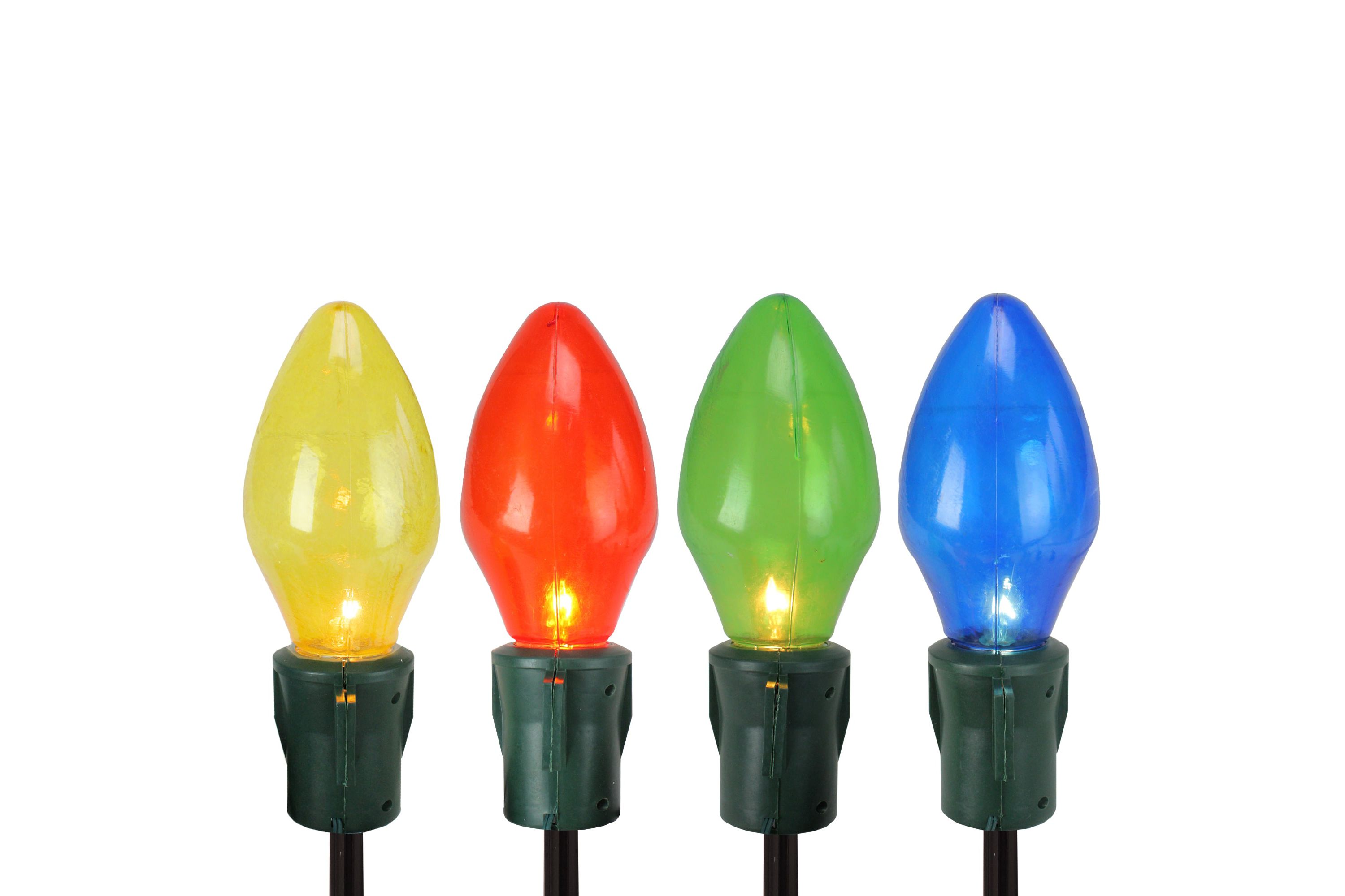 Set of 4 Lighted Multi-Color Jumbo C7 Bulb Christmas Pathway Marker Lawn Stakes