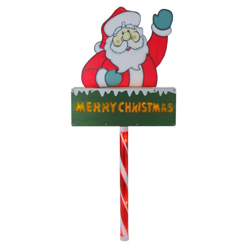 28" Lighted Santa Claus Merry Christmas Lawn Stake - Clear Lights
