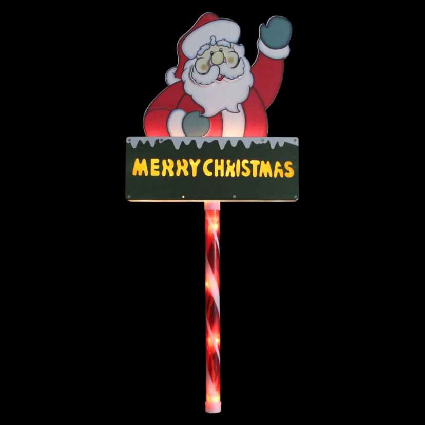 28" Lighted Santa Claus Merry Christmas Lawn Stake - Clear Lights