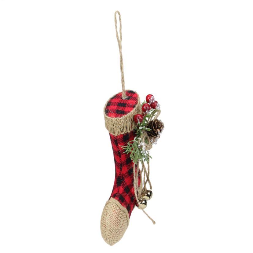 5.75inch Red Plaid and Burlap Christmas Stocking Ornament