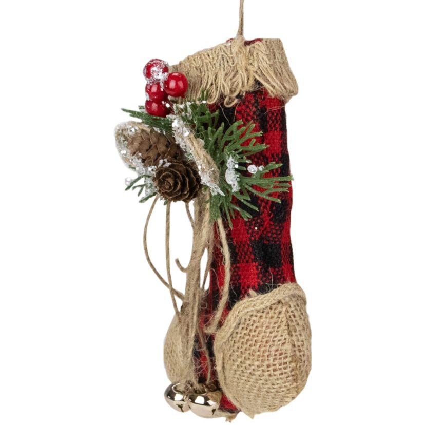5.75inch Red Plaid and Burlap Christmas Stocking Ornament