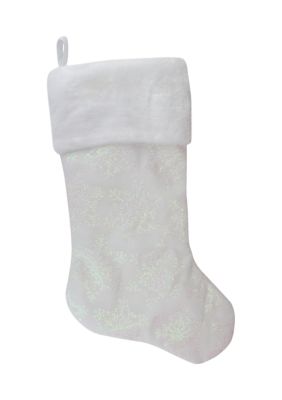 22Inch LED Lighted White Iridescent Glittered Snowflake Christmas Stocking