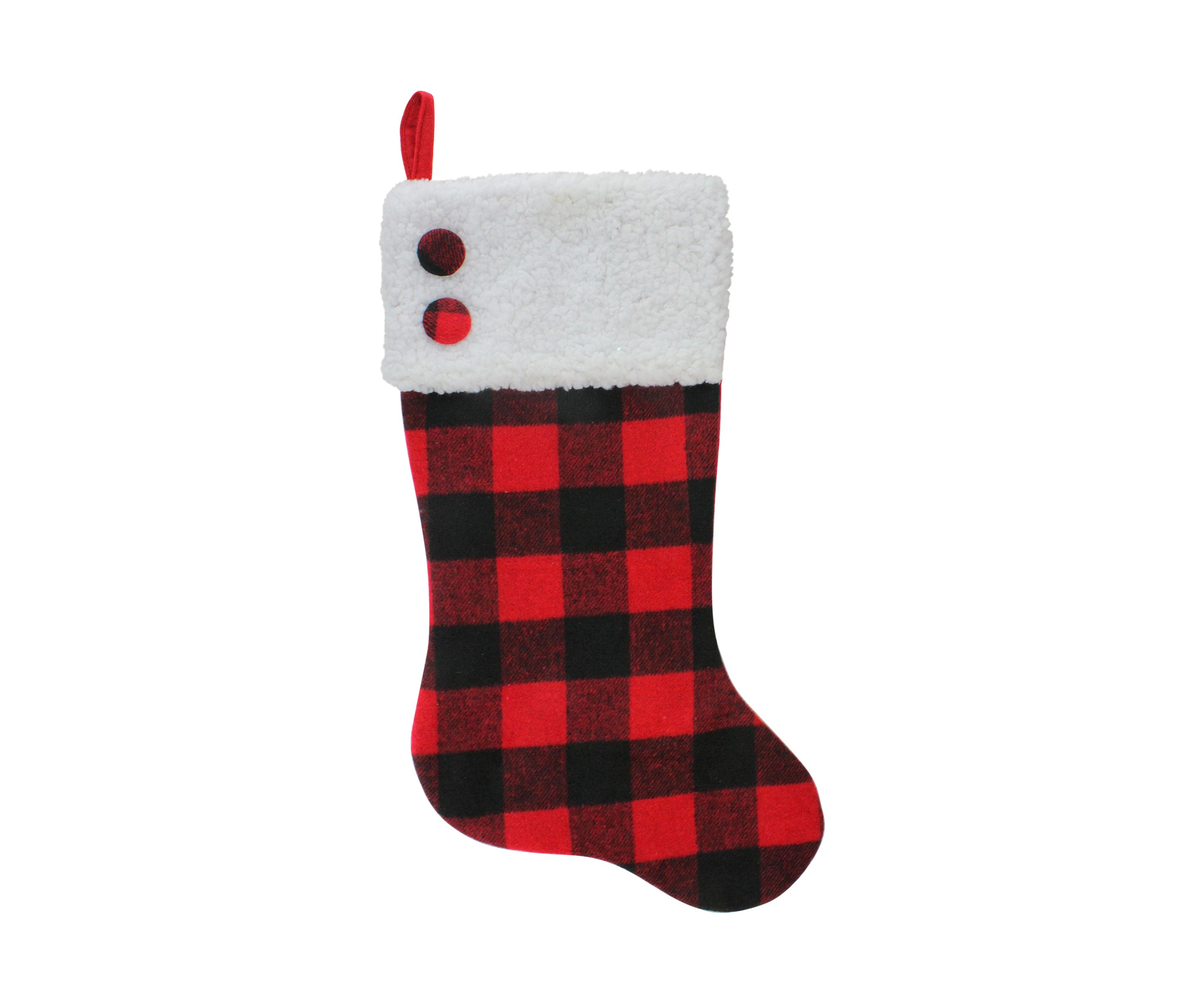 23Inch Black and Red Rustic Buffalo Plaid Christmas Stocking