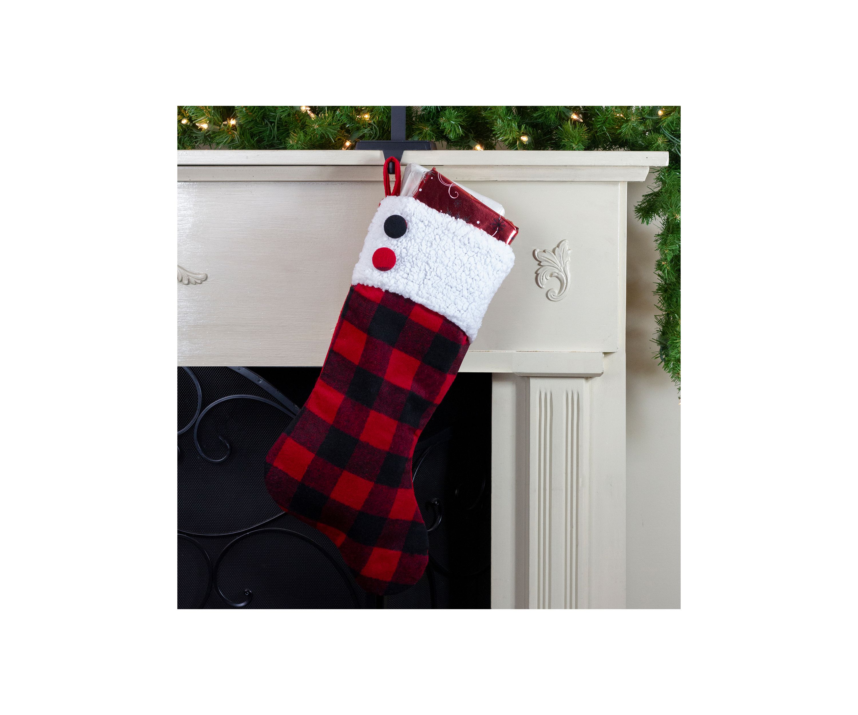 23Inch Black and Red Rustic Buffalo Plaid Christmas Stocking