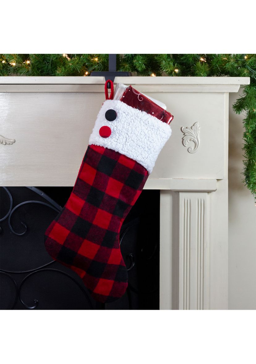 23Inch Black and Red Rustic Buffalo Plaid Christmas Stocking