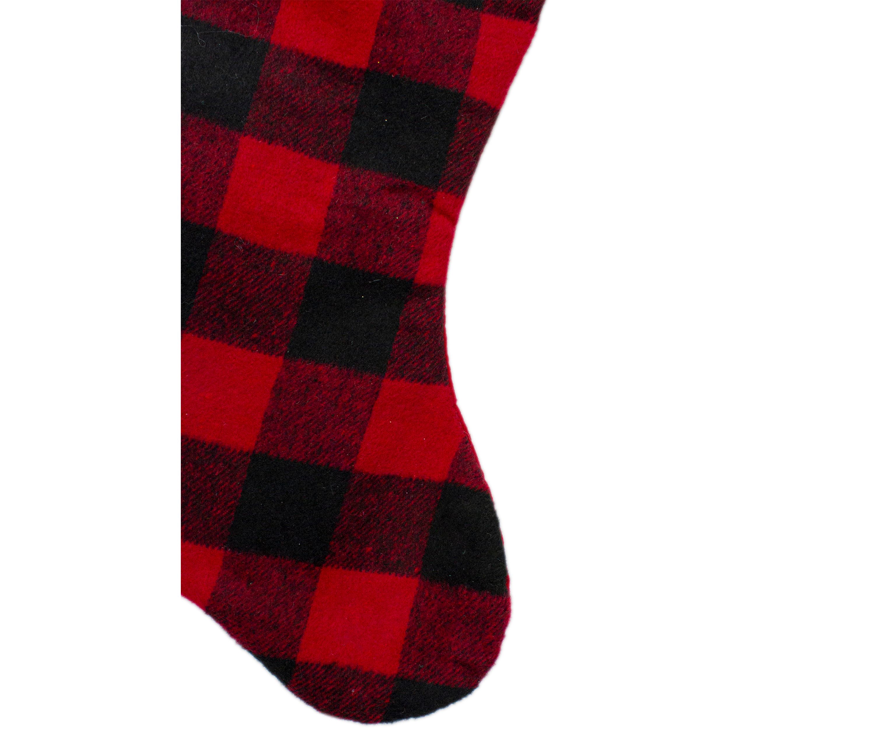23Inch Black and Red Rustic Buffalo Plaid Christmas Stocking