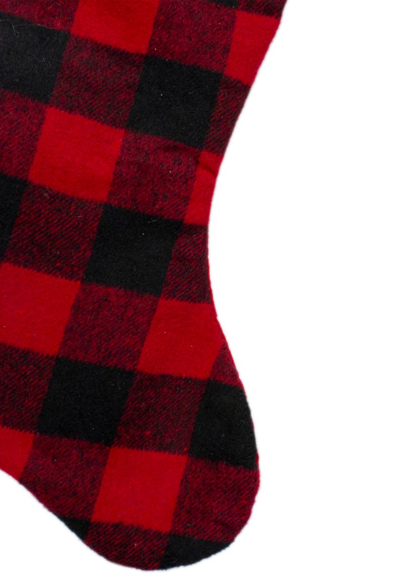 23Inch Black and Red Rustic Buffalo Plaid Christmas Stocking
