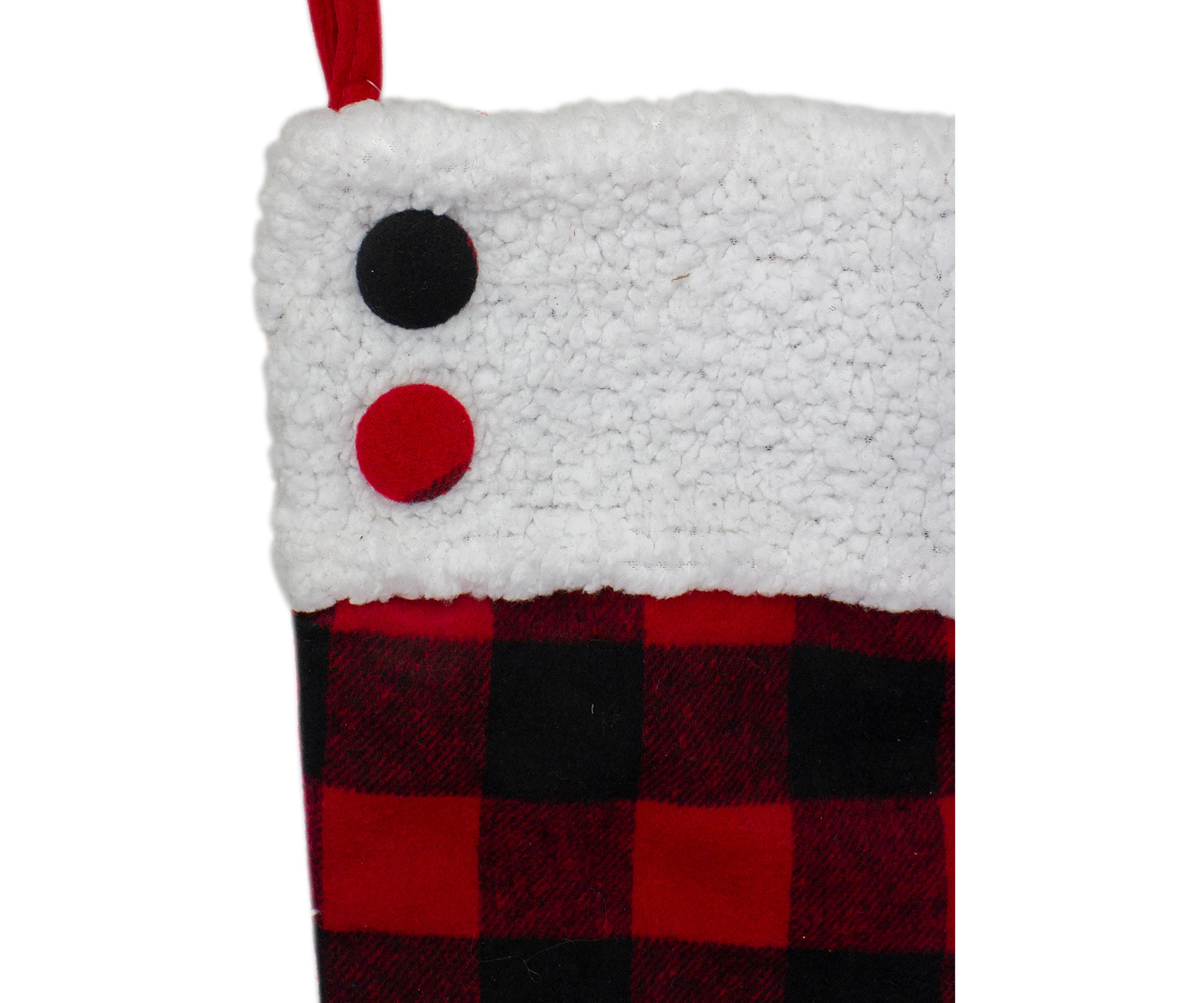 23Inch Black and Red Rustic Buffalo Plaid Christmas Stocking