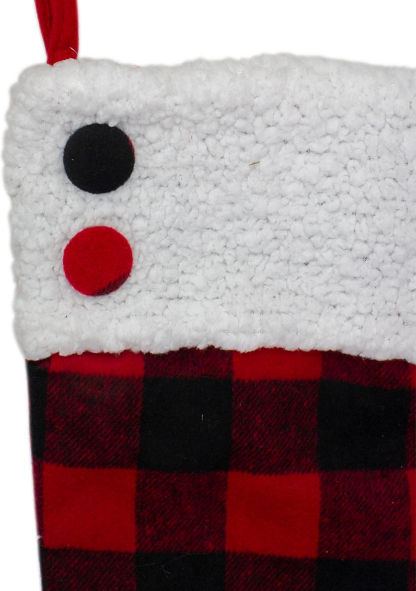 23Inch Black and Red Rustic Buffalo Plaid Christmas Stocking