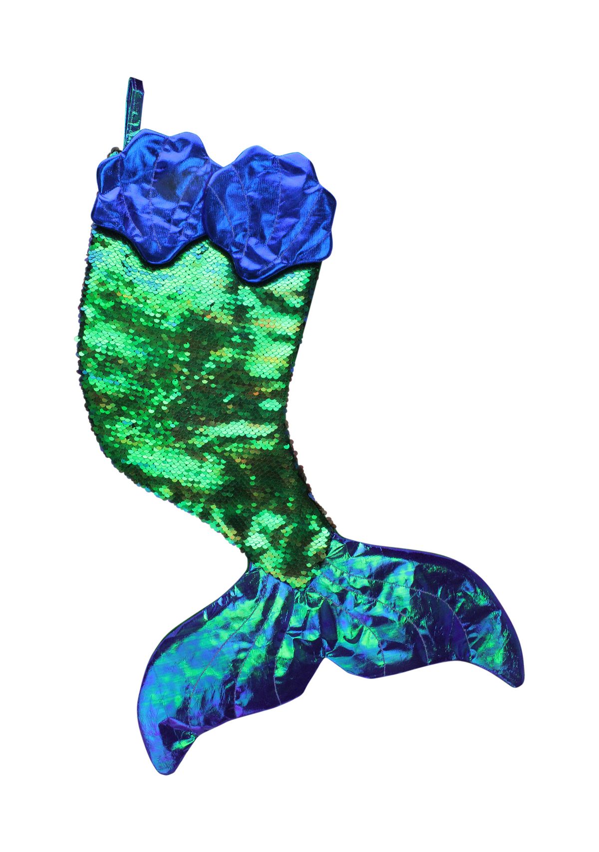 24Inch Green and Black Sequined Iridescent Mermaid Christmas Stocking
