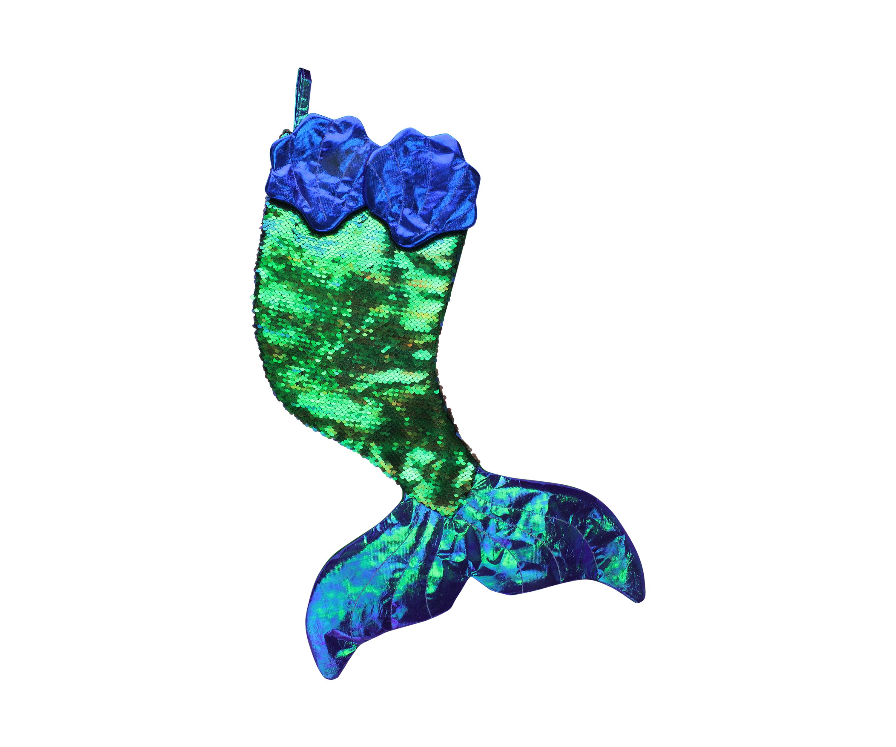 24Inch Green and Black Sequined Iridescent Mermaid Christmas Stocking