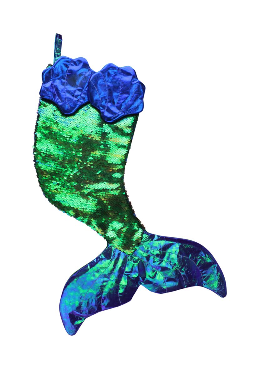 24Inch Green and Black Sequined Iridescent Mermaid Christmas Stocking