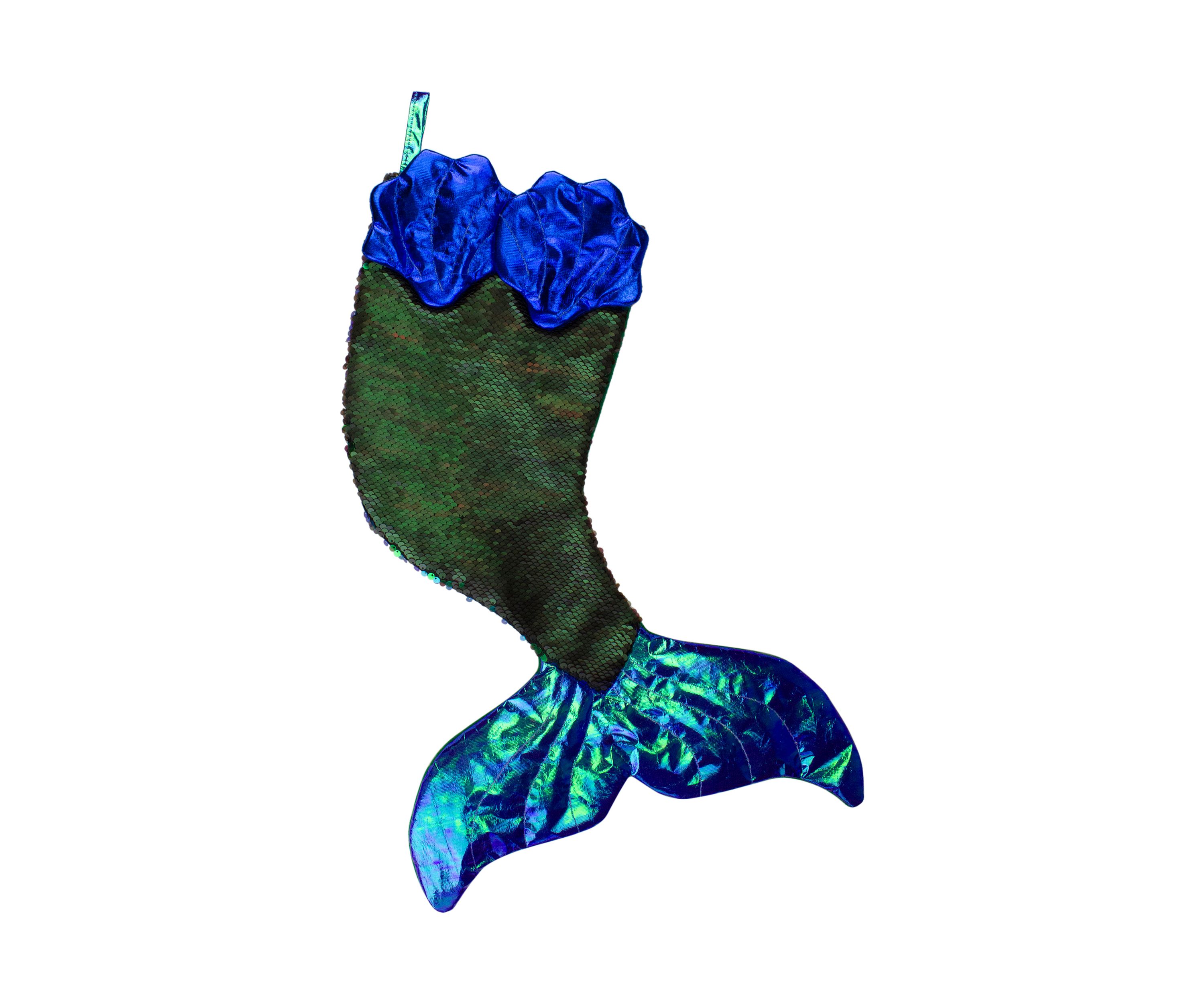 24Inch Green and Black Sequined Iridescent Mermaid Christmas Stocking