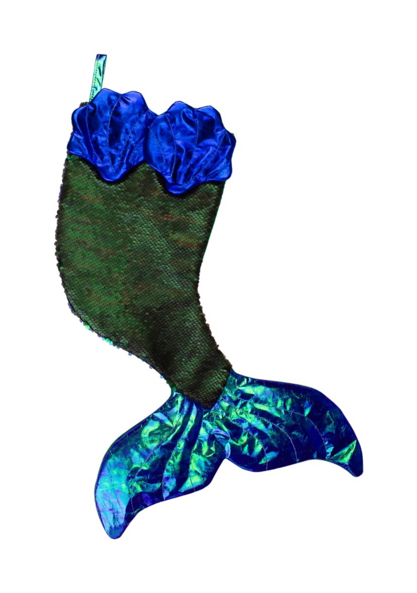 24Inch Green and Black Sequined Iridescent Mermaid Christmas Stocking