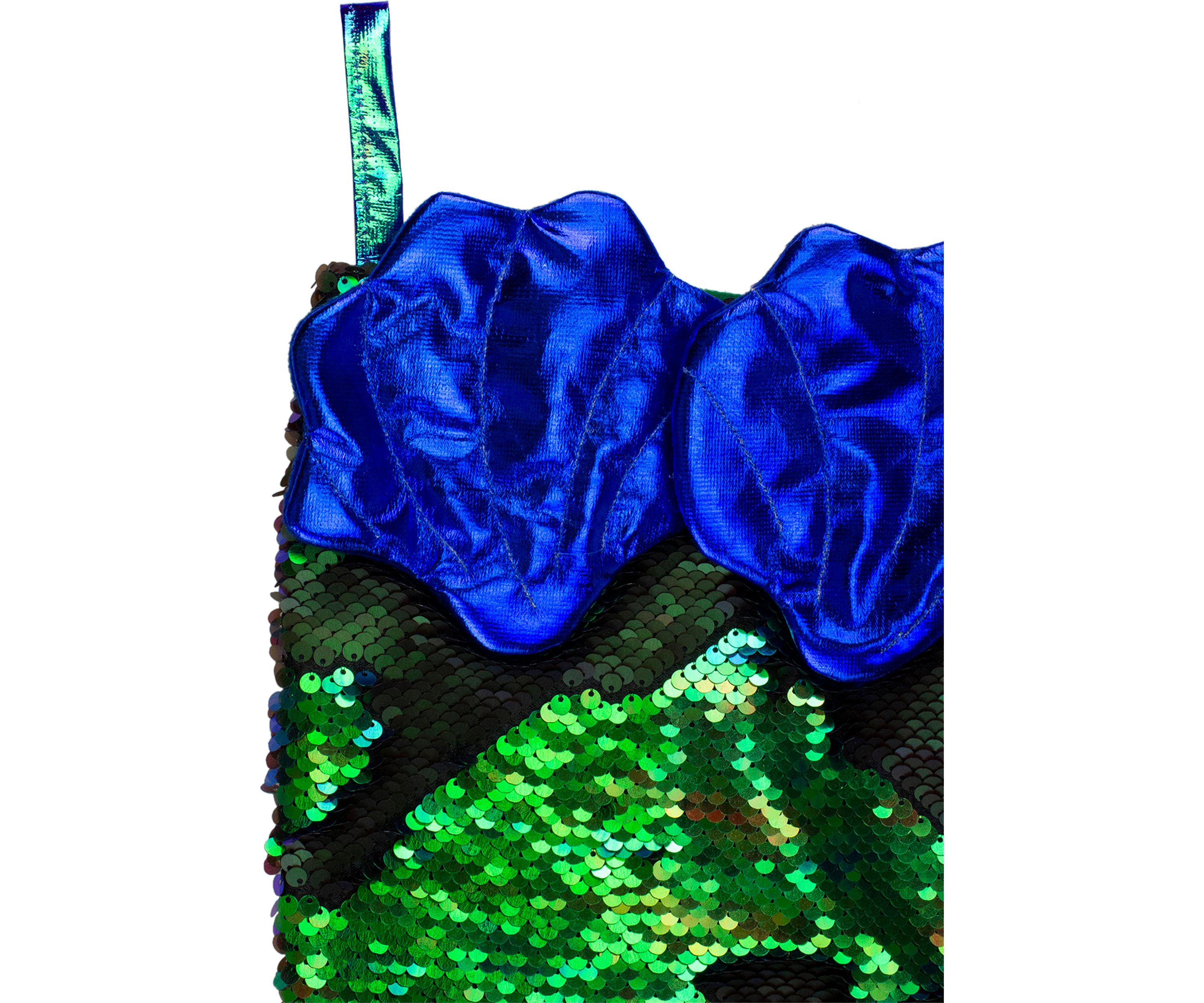 24Inch Green and Black Sequined Iridescent Mermaid Christmas Stocking