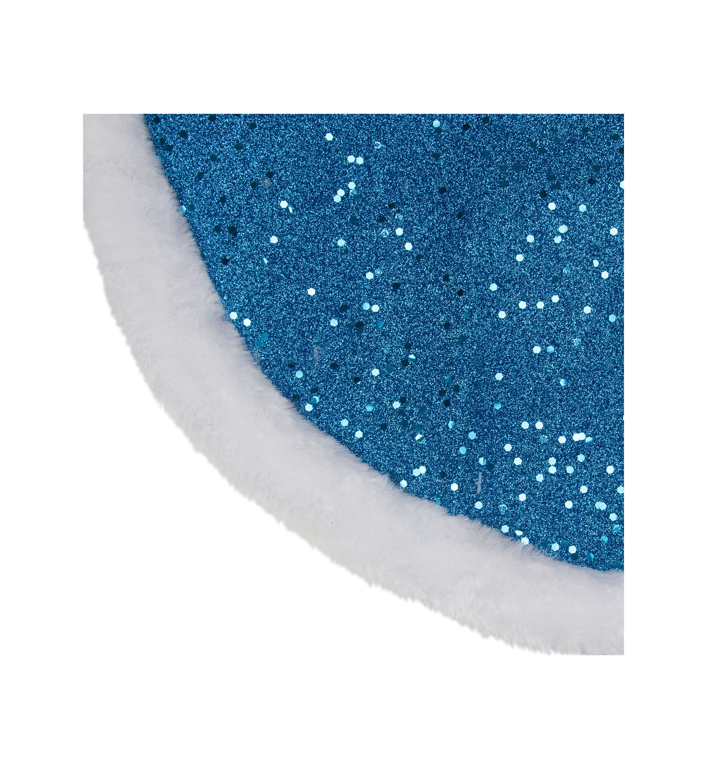 20Inch Blue Glittered Mini Christmas Tree Skirt with Faux Fur Trim