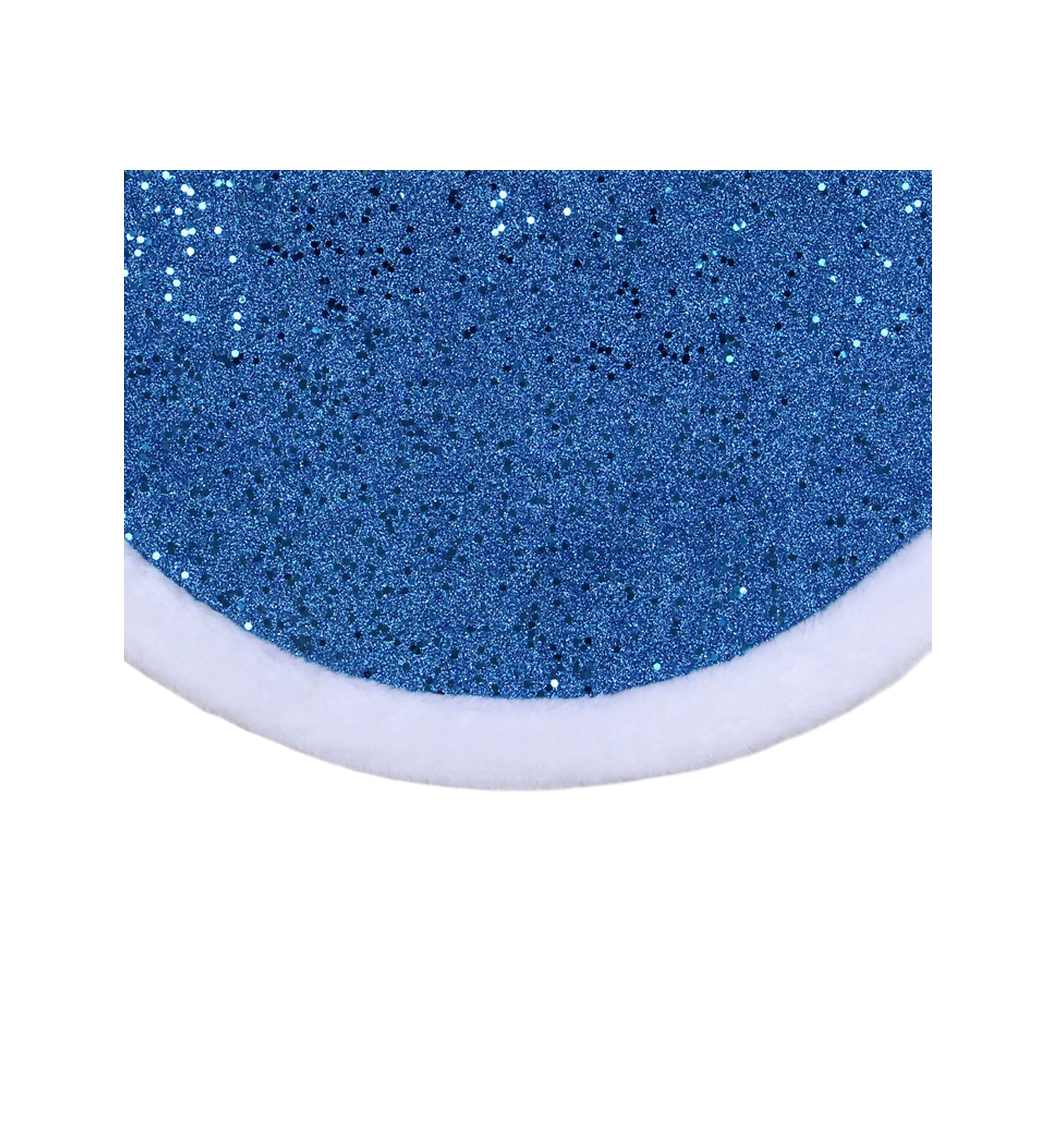 20Inch Blue Glittered Mini Christmas Tree Skirt with Faux Fur Trim