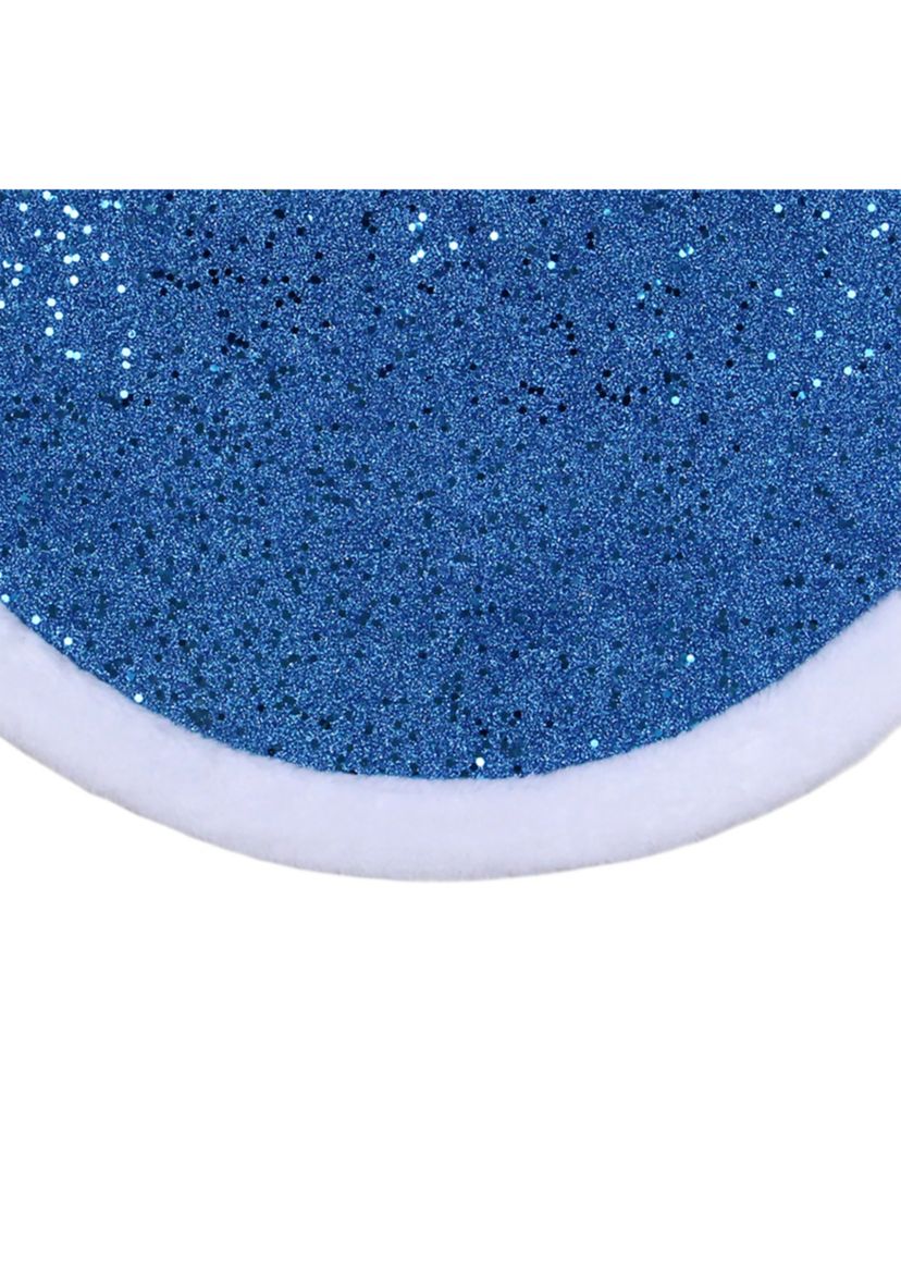 20Inch Blue Glittered Mini Christmas Tree Skirt with Faux Fur Trim