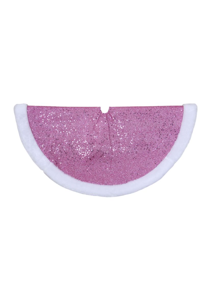 20Inch Pink Glittered Mini Christmas Tree Skirt with Faux Fur Trim