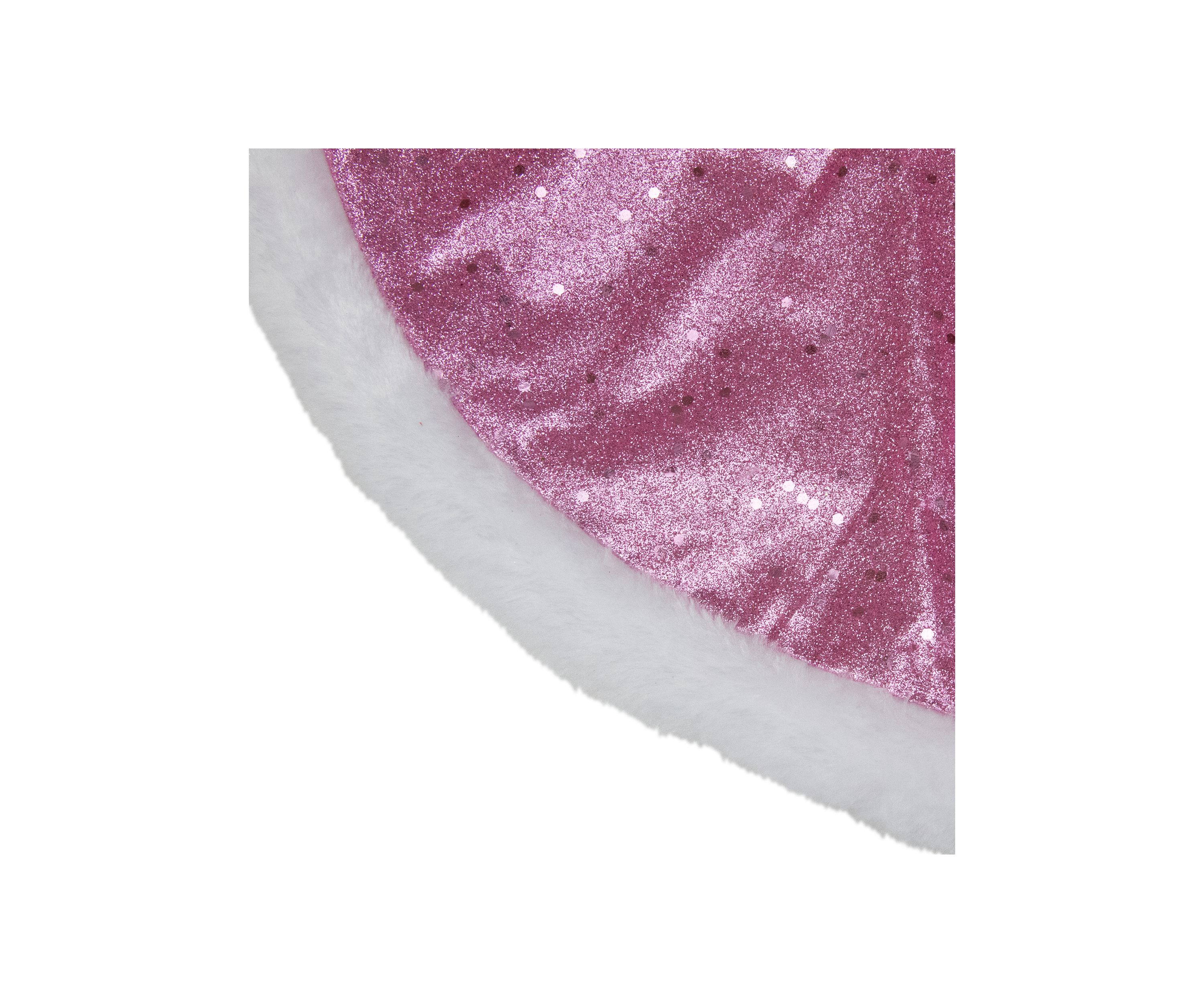 20Inch Pink Glittered Mini Christmas Tree Skirt with Faux Fur Trim