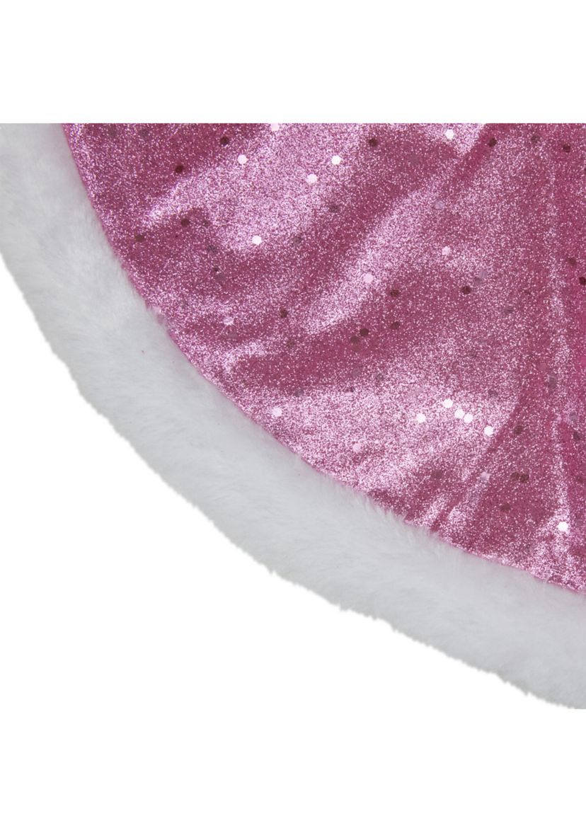 20Inch Pink Glittered Mini Christmas Tree Skirt with Faux Fur Trim
