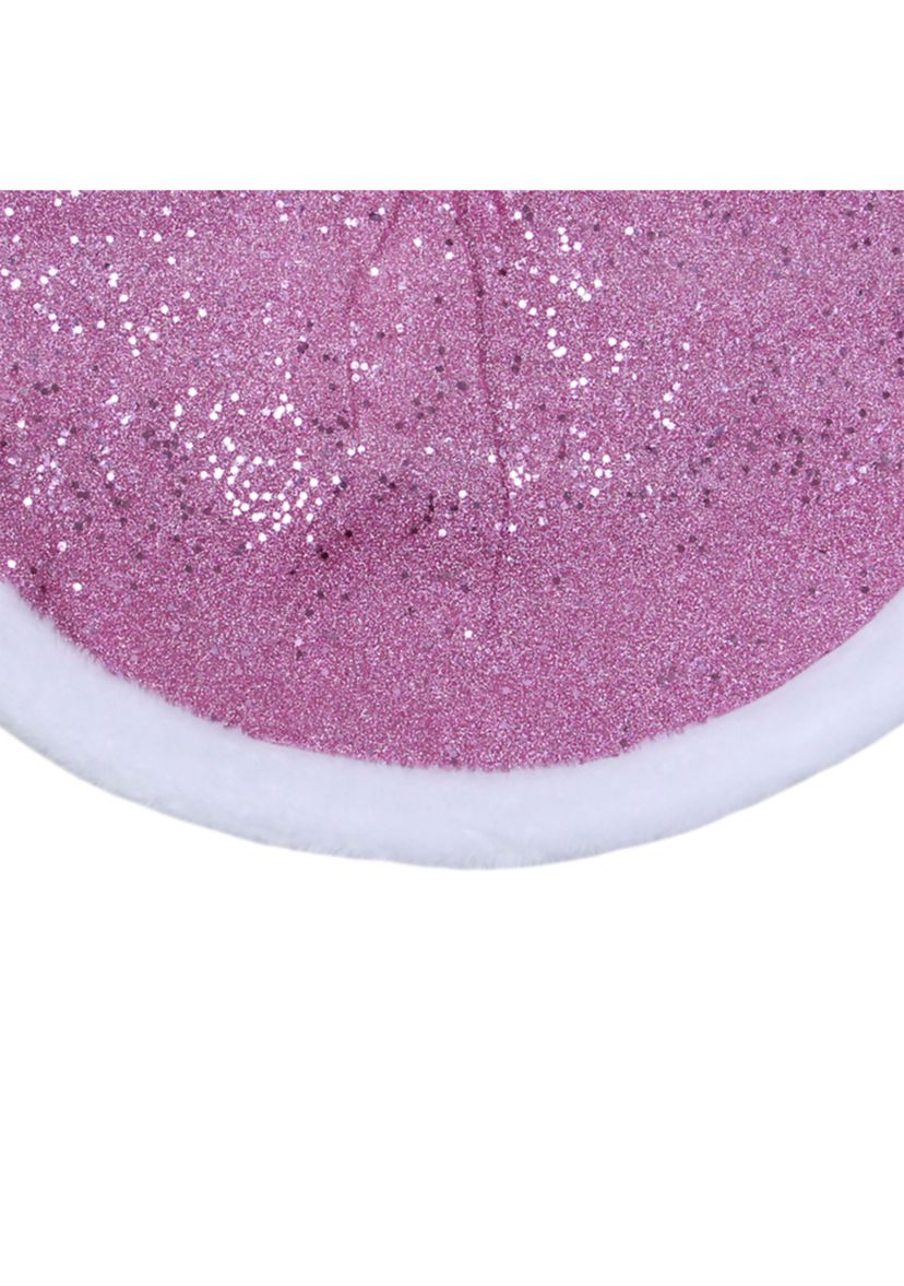 20Inch Pink Glittered Mini Christmas Tree Skirt with Faux Fur Trim