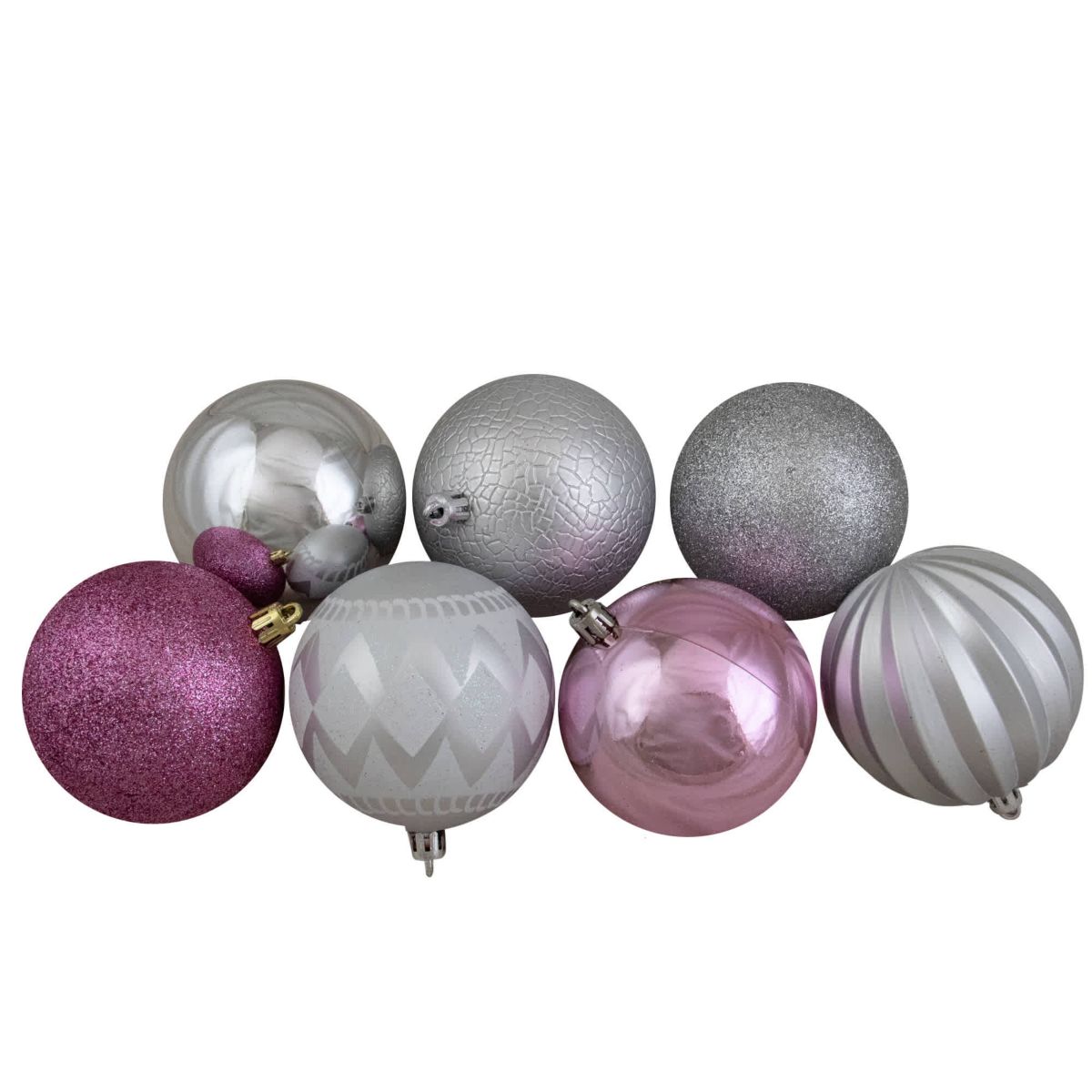 Shatterproof 3-Finish Christmas Ball and Finial Ornaments - Pink and Silver - 75ct